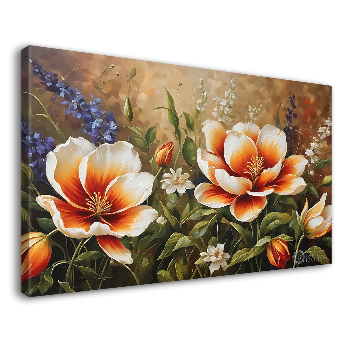 Orange flowers in light brown background canvas painting- Flower-885