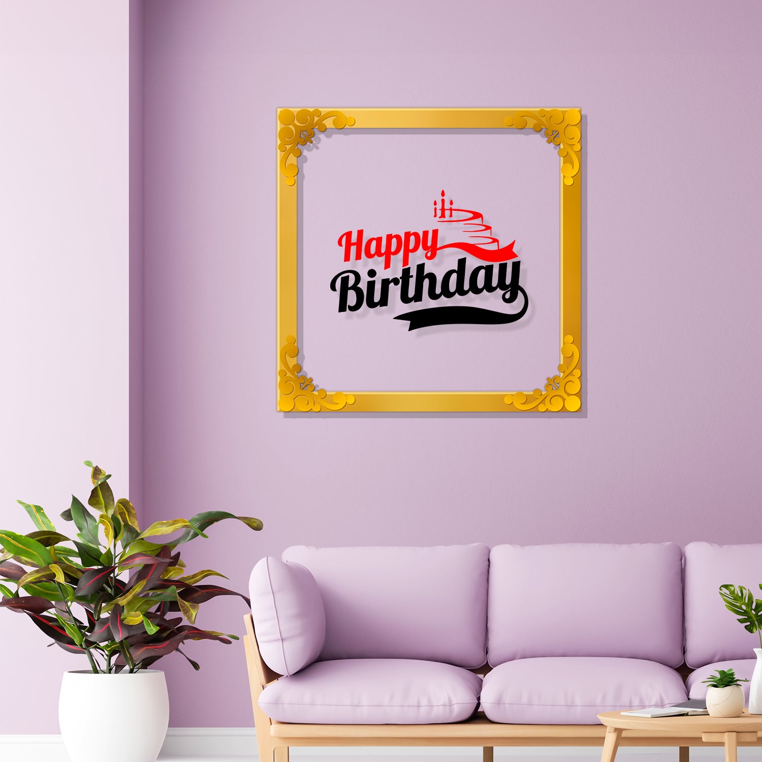Happy birthday Golden Plaque for Gifting, Wall Decor Clear UV print with Golden Border-88
