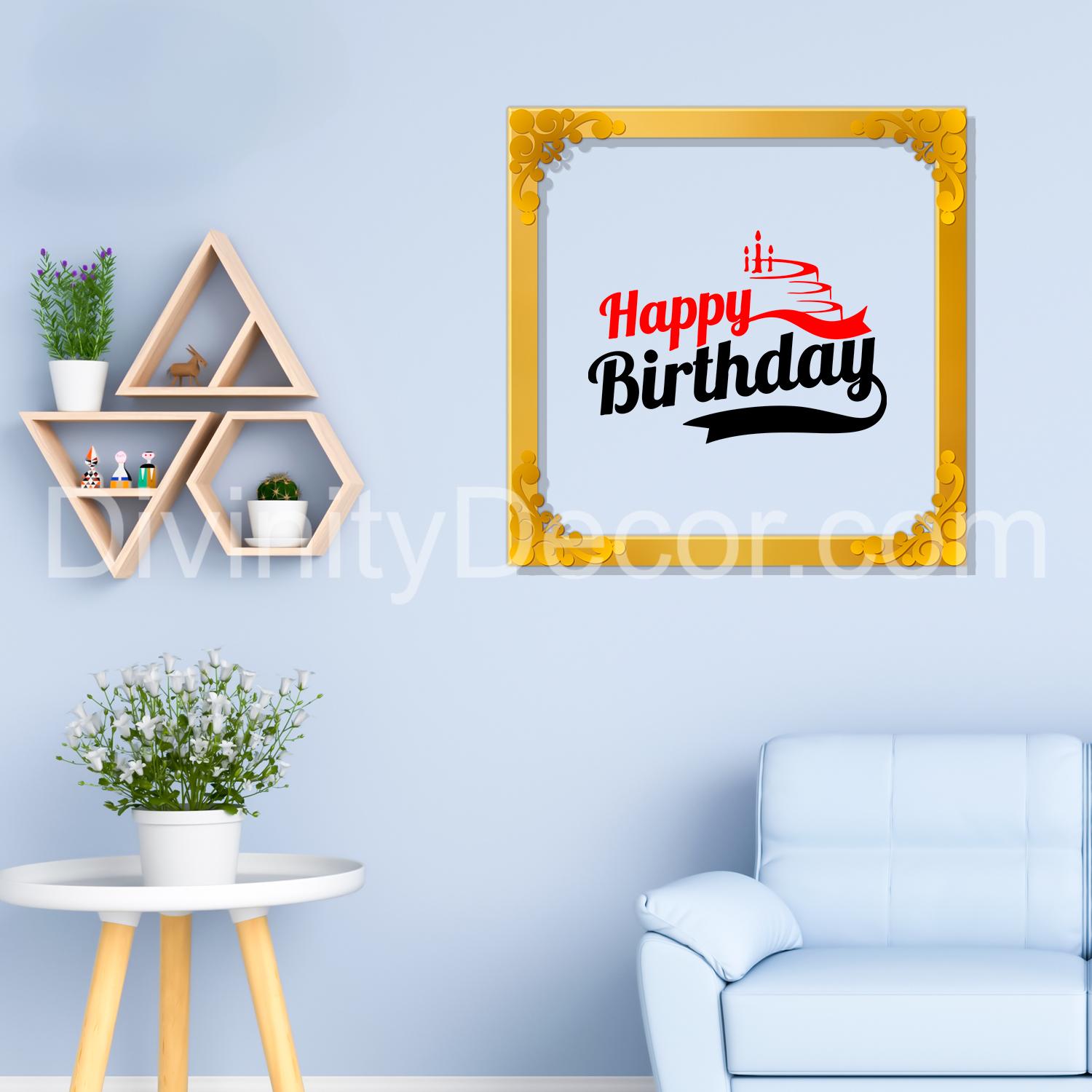Happy birthday Golden Plaque for Gifting, Wall Decor Clear UV print with Golden Border-88