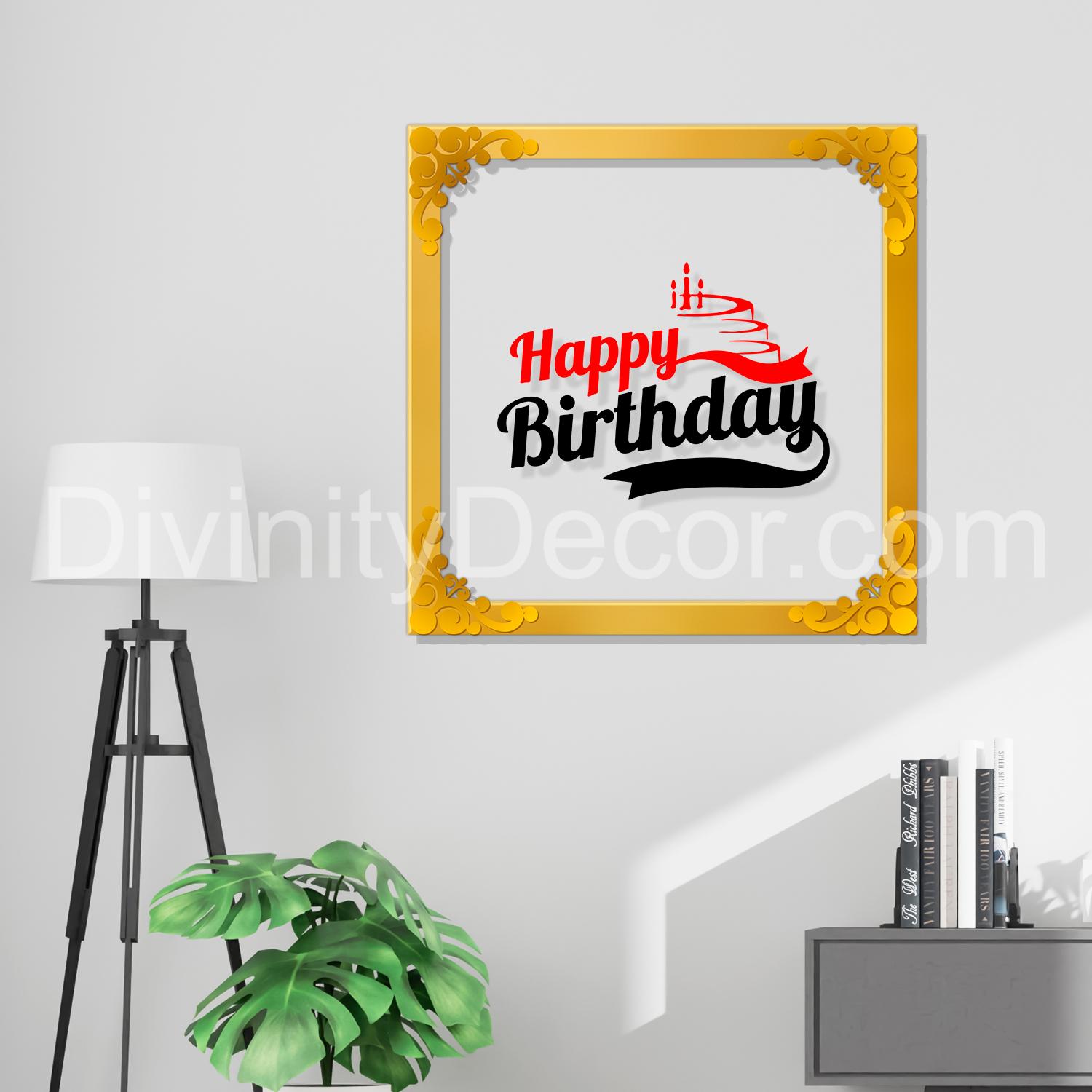 Happy birthday Golden Plaque for Gifting, Wall Decor Clear UV print with Golden Border-88