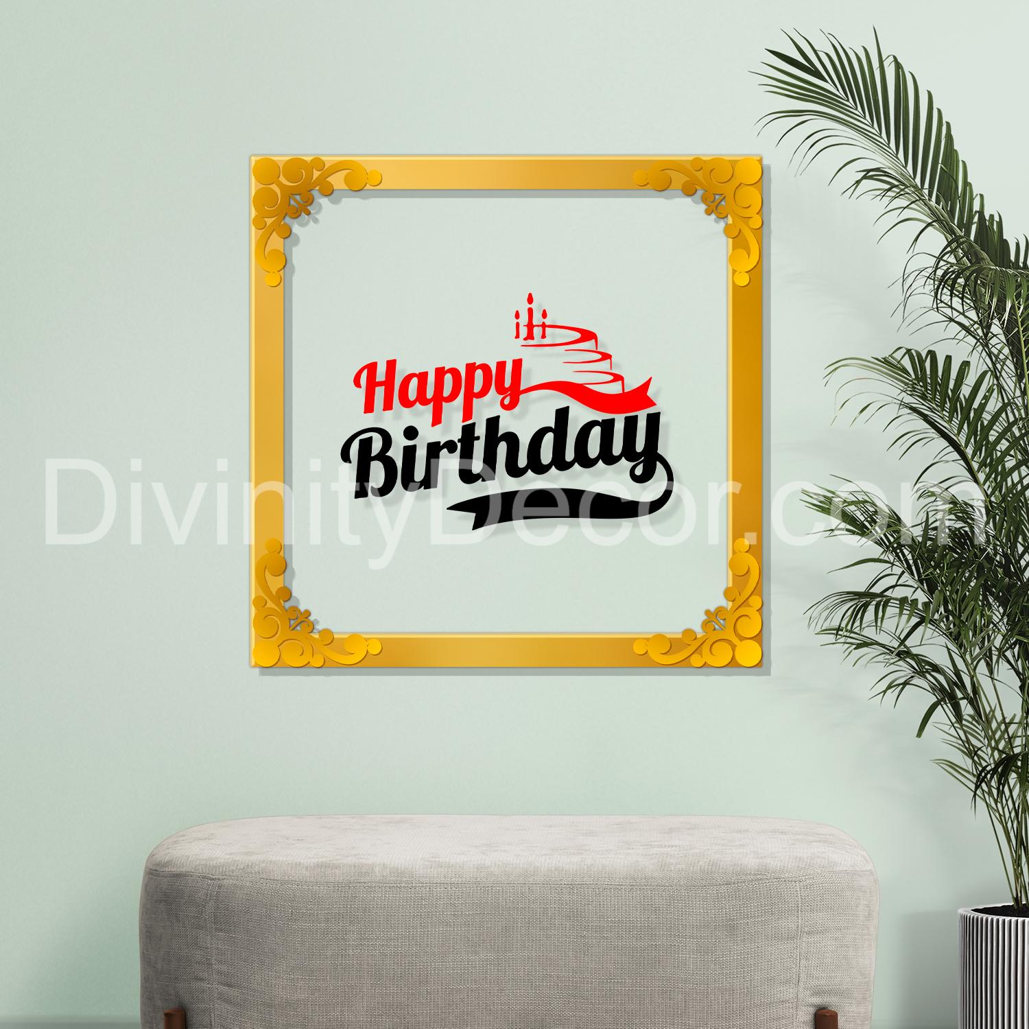 Happy birthday Golden Plaque for Gifting, Wall Decor Clear UV print with Golden Border-88