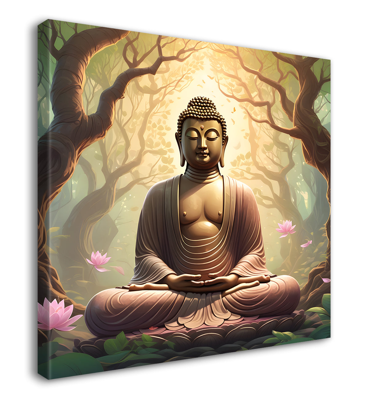 Golden buddha stachue in forest painting 24x24 inch Buddha-S-88