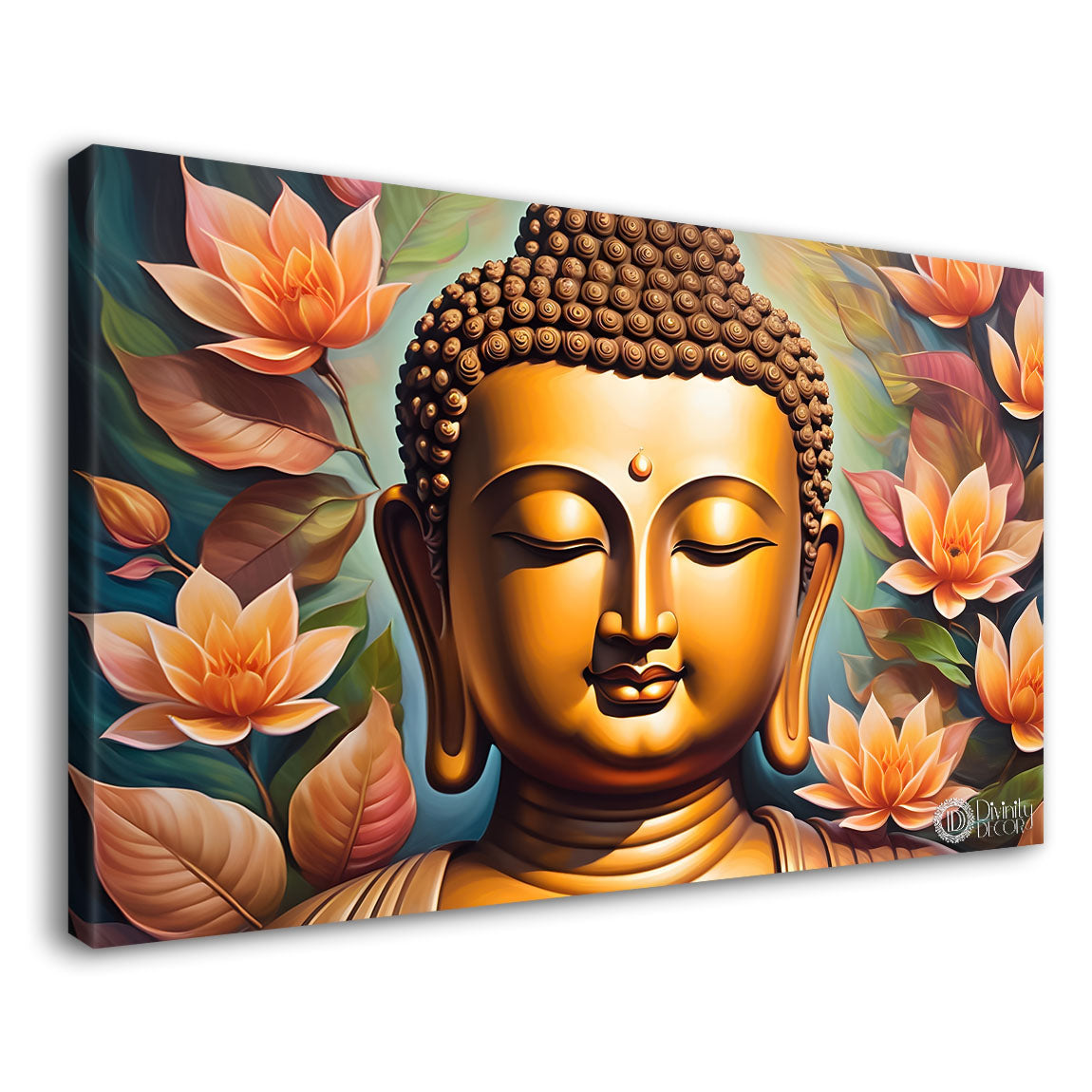 Golden buddha with lotus textured painting Canvas Wall Painting - Buddha-88