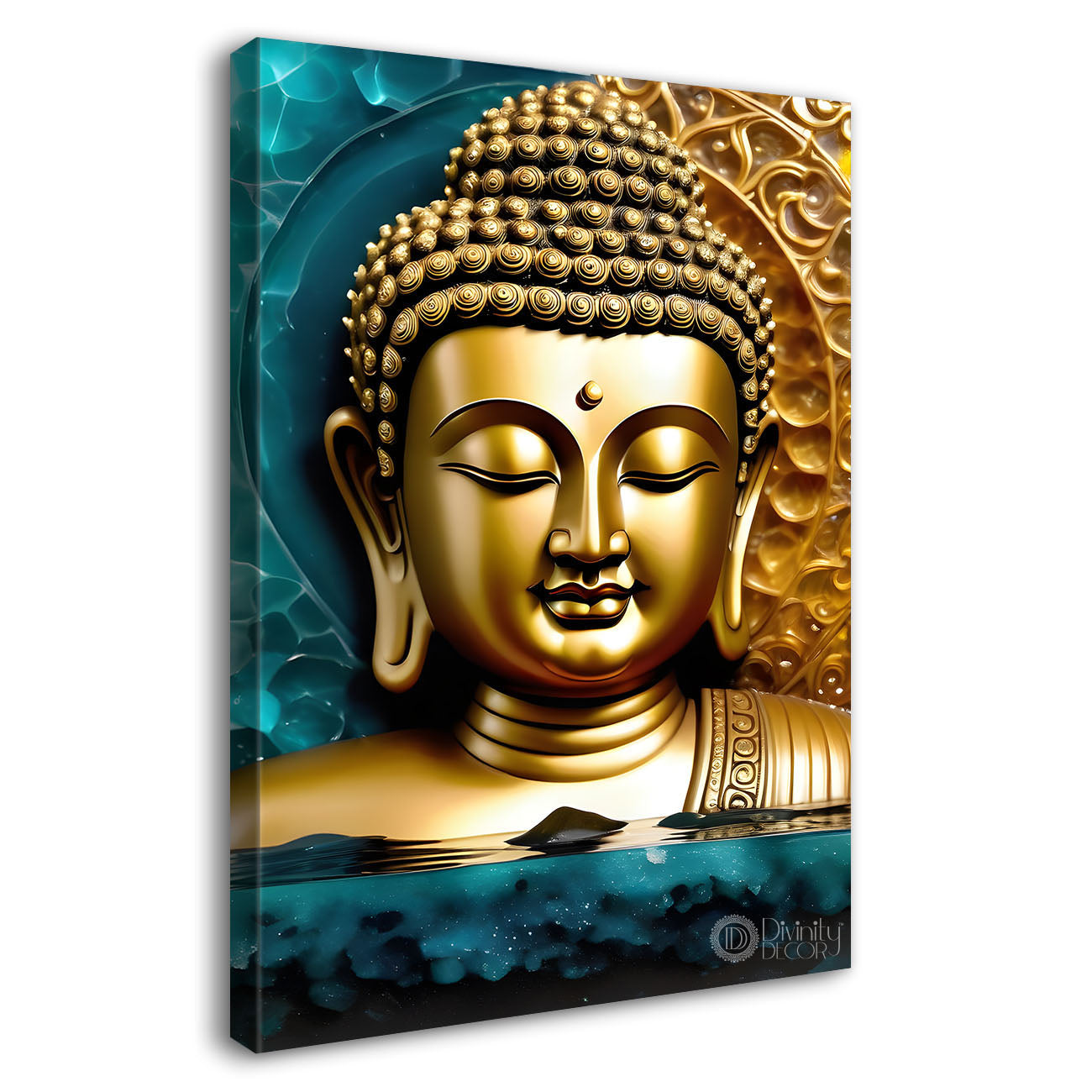 Golden buddha with blue background painting - Buddha-V-88