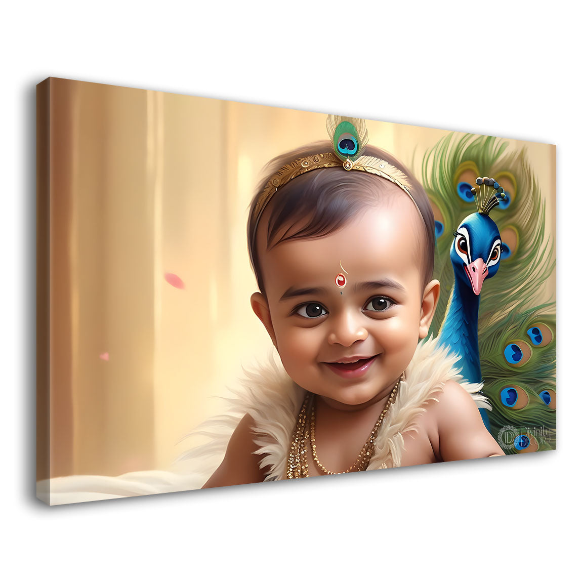 Little Krishna with peacock painting Canvas Painting - Design - Krishna-89