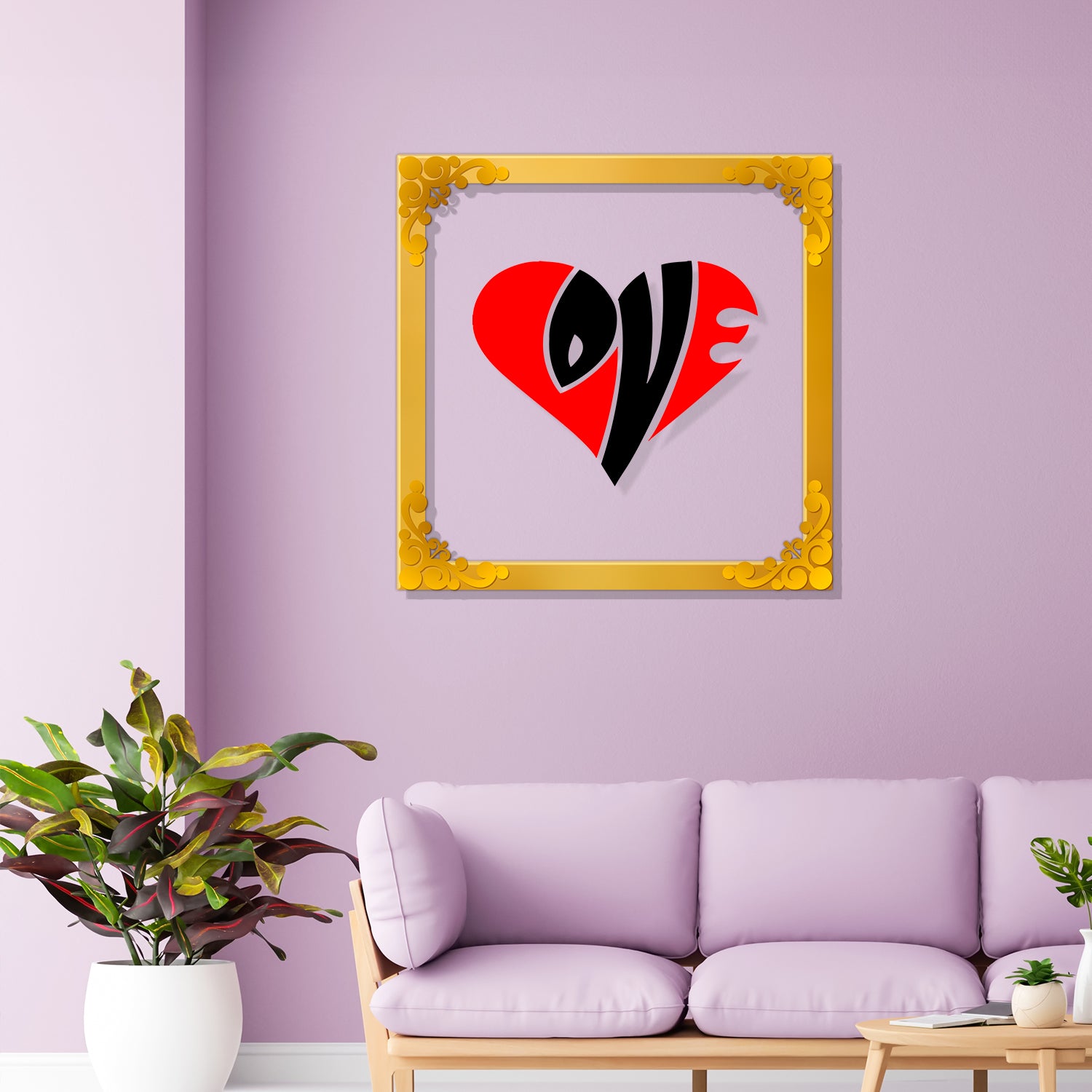 Love Golden Plaque for Gifting, Wall Decor Clear UV print with Golden Border-89