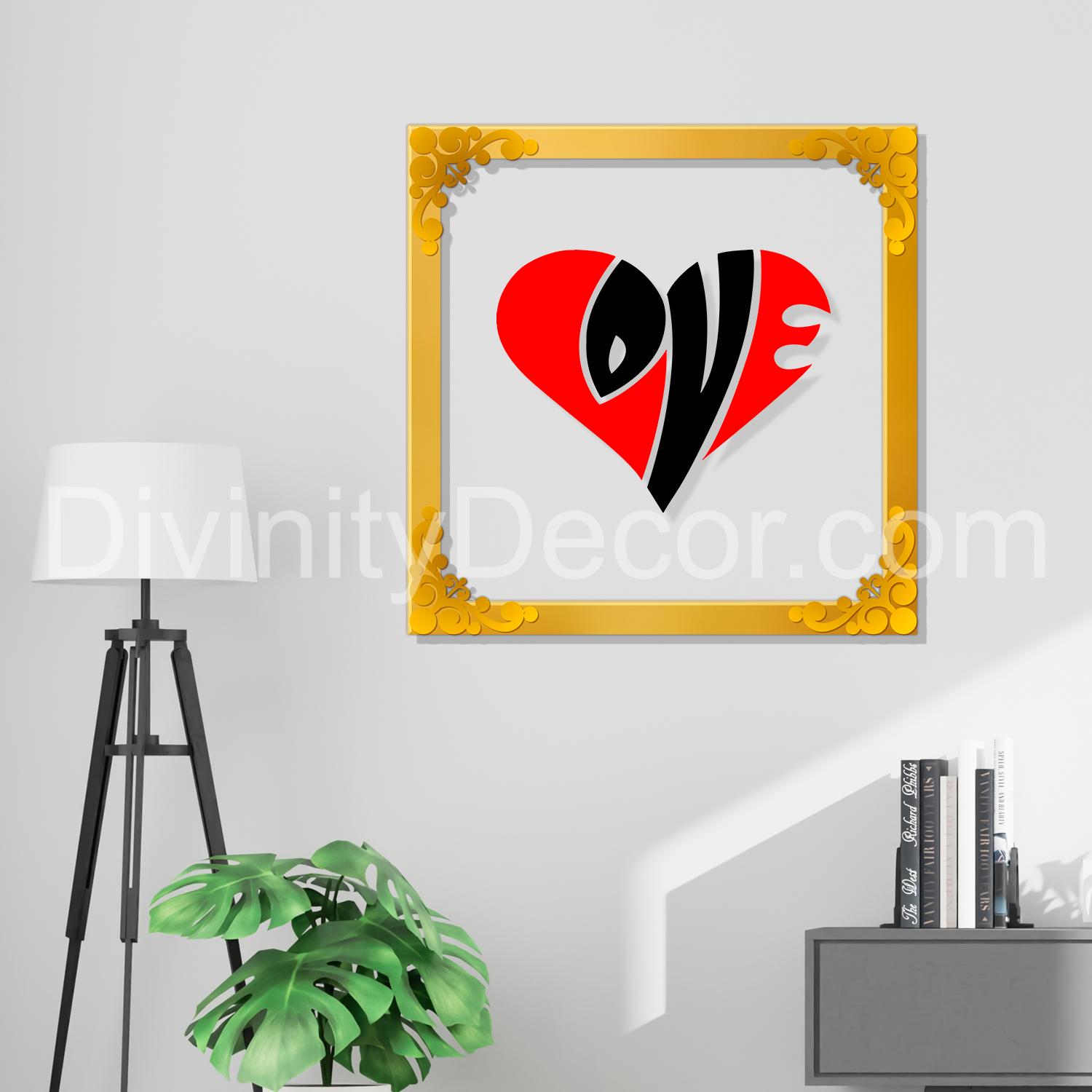 Love Golden Plaque for Gifting, Wall Decor Clear UV print with Golden Border-89