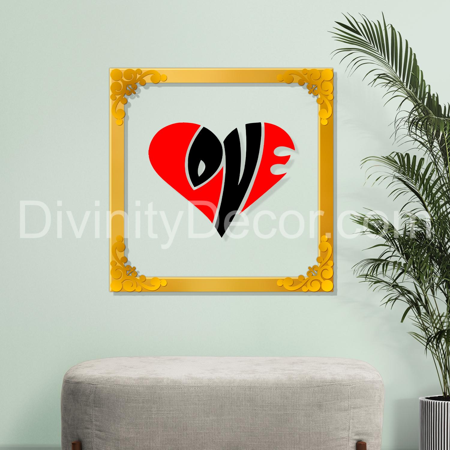 Love Golden Plaque for Gifting, Wall Decor Clear UV print with Golden Border-89
