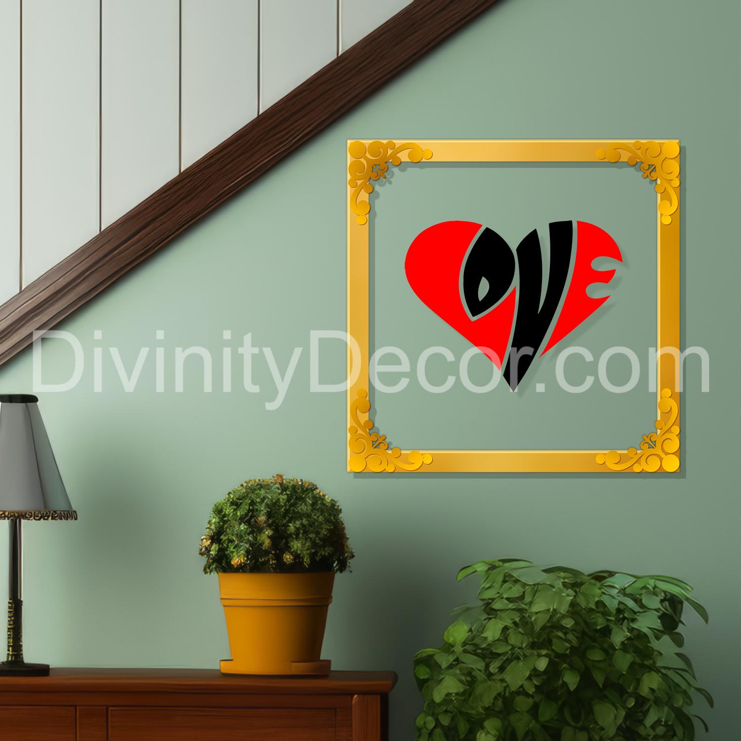 Love Golden Plaque for Gifting, Wall Decor Clear UV print with Golden Border-89