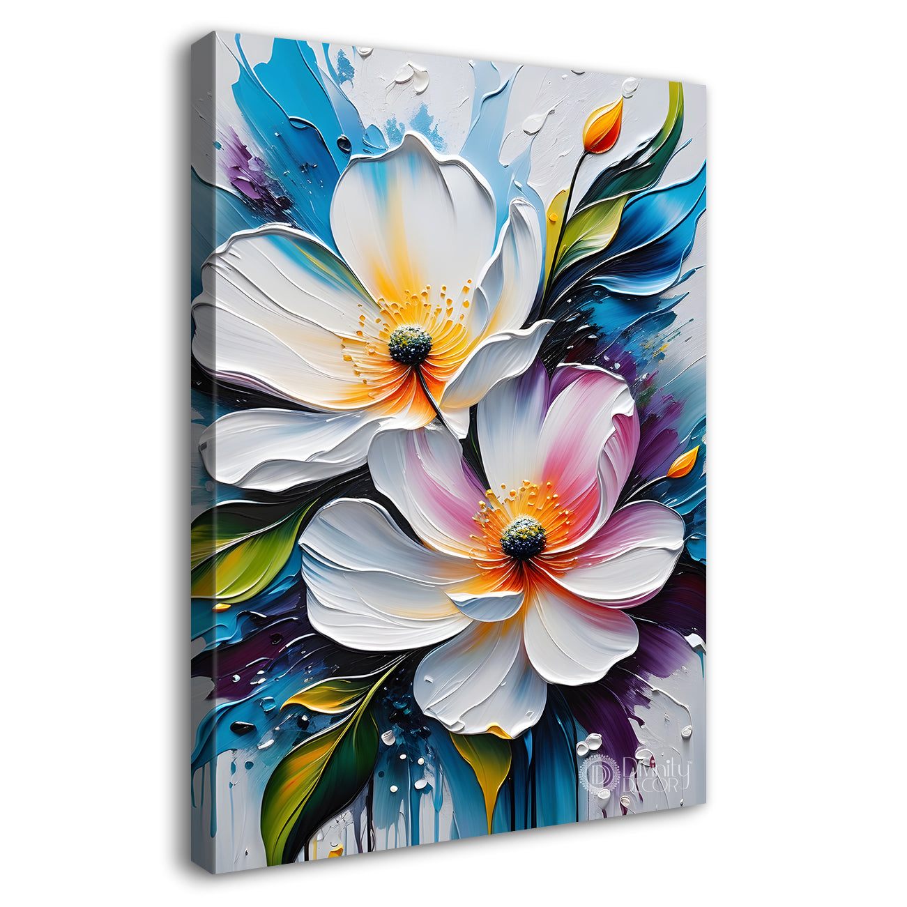 White flowers in colourful background  - Flower-V-89