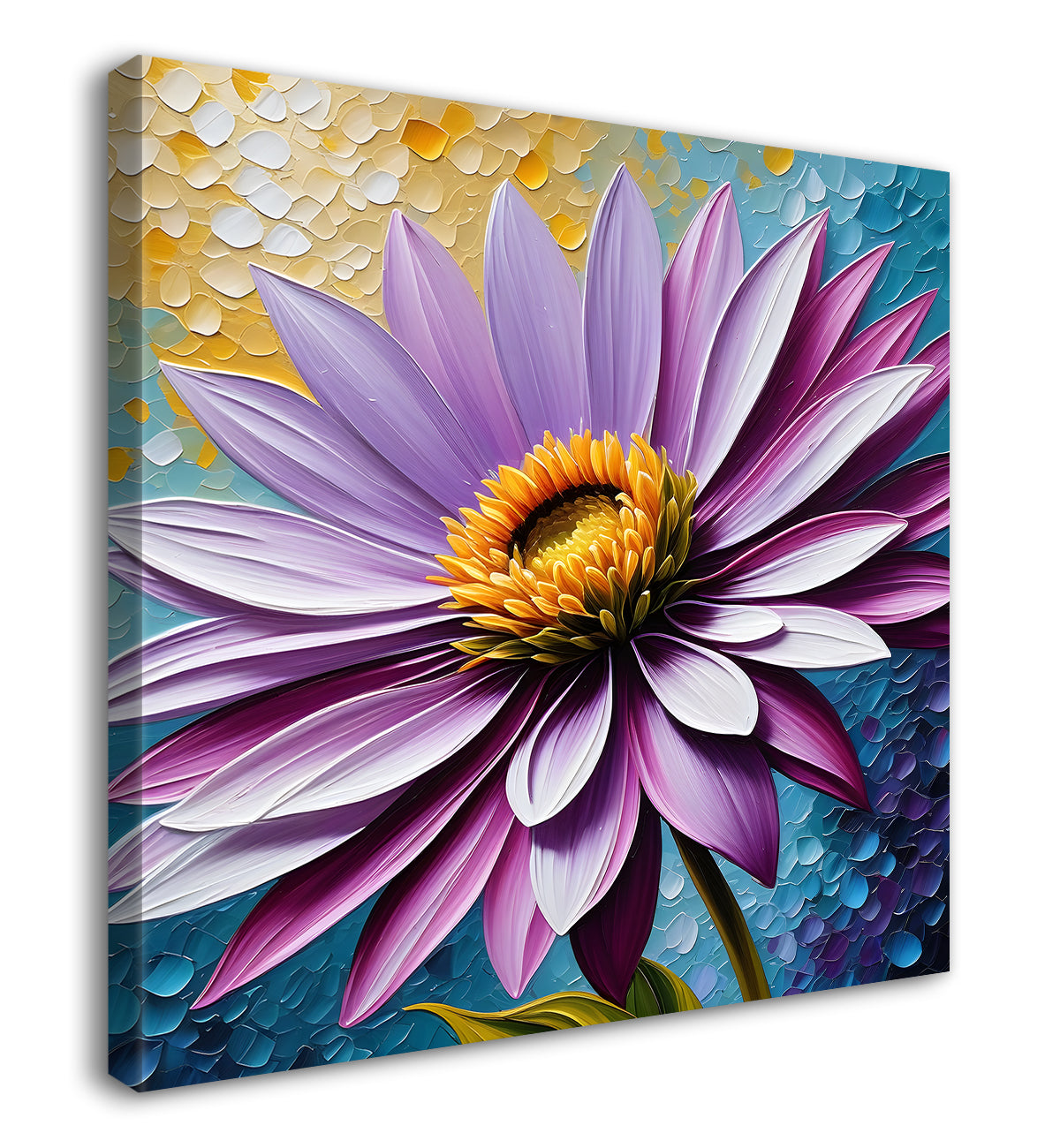 Purple flower in blue background textured painting - Flower-S-89