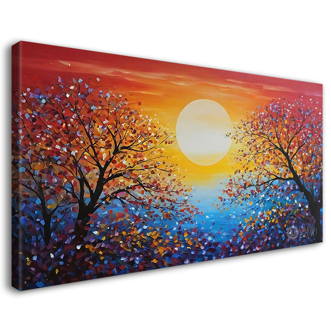 Trees with sunrise textured painting Canvas Painting - Nature Art -89