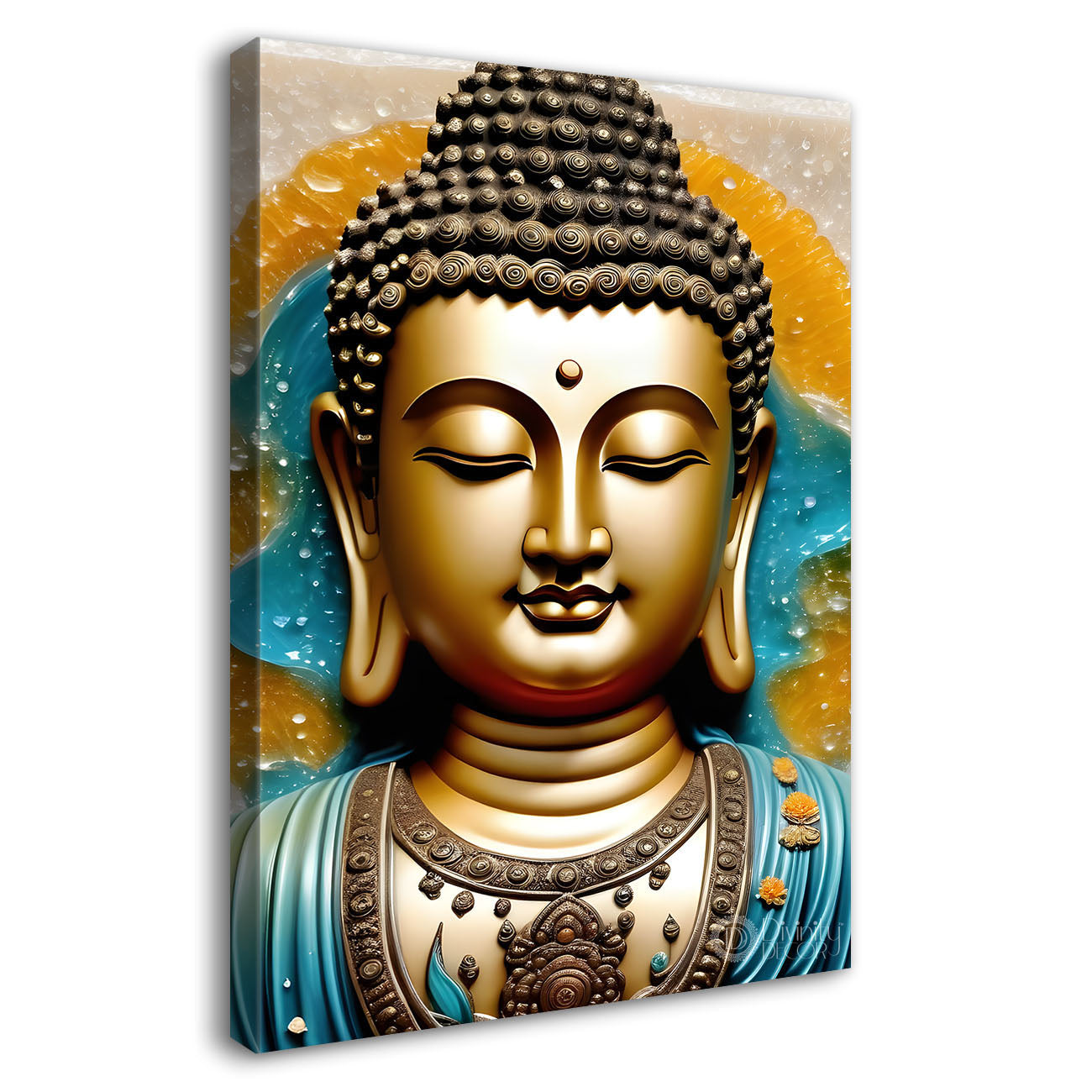Golden buddha with yellow  background painting - Buddha-V-89