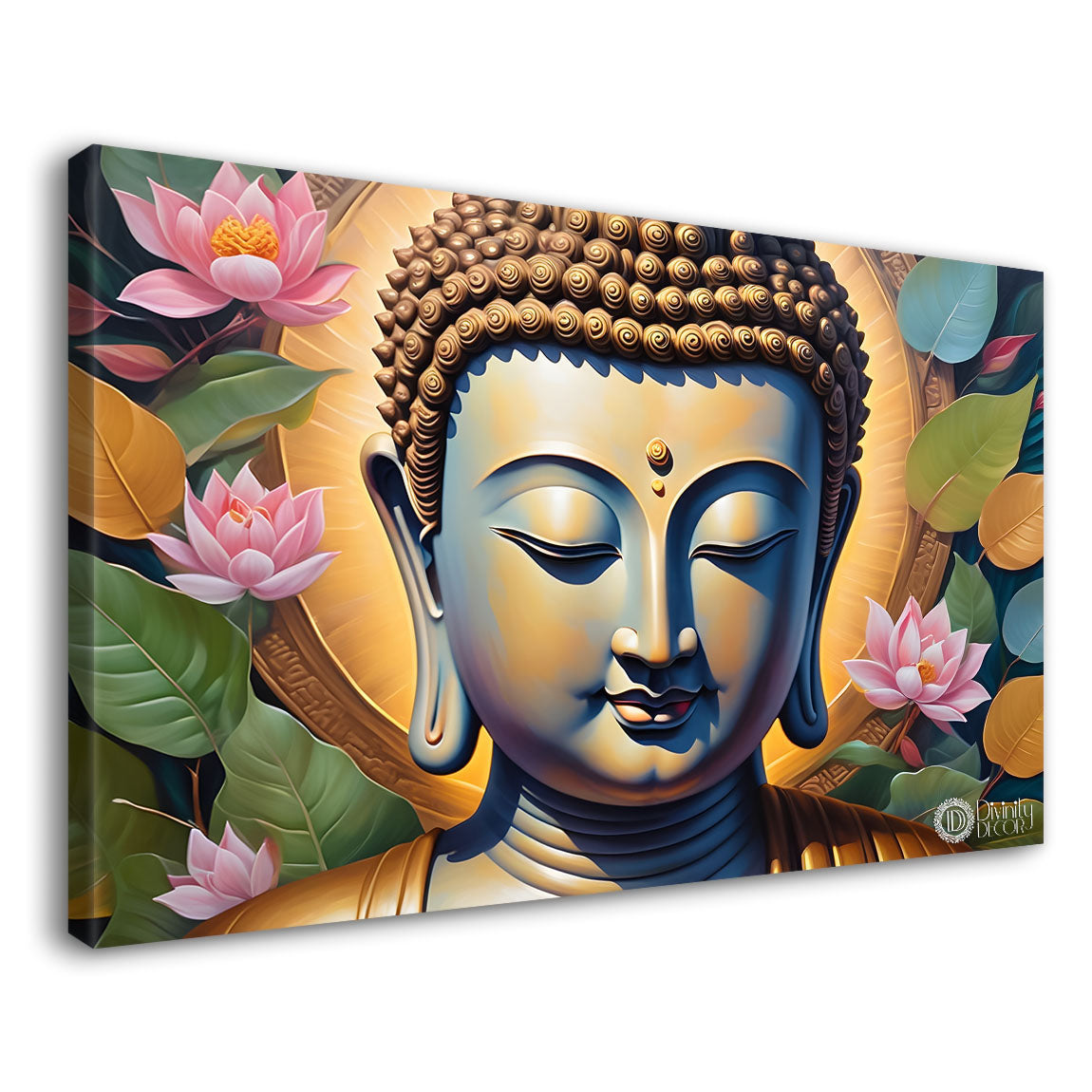 Golden buddha with lotus textured painting Canvas Wall Painting - Buddha-89