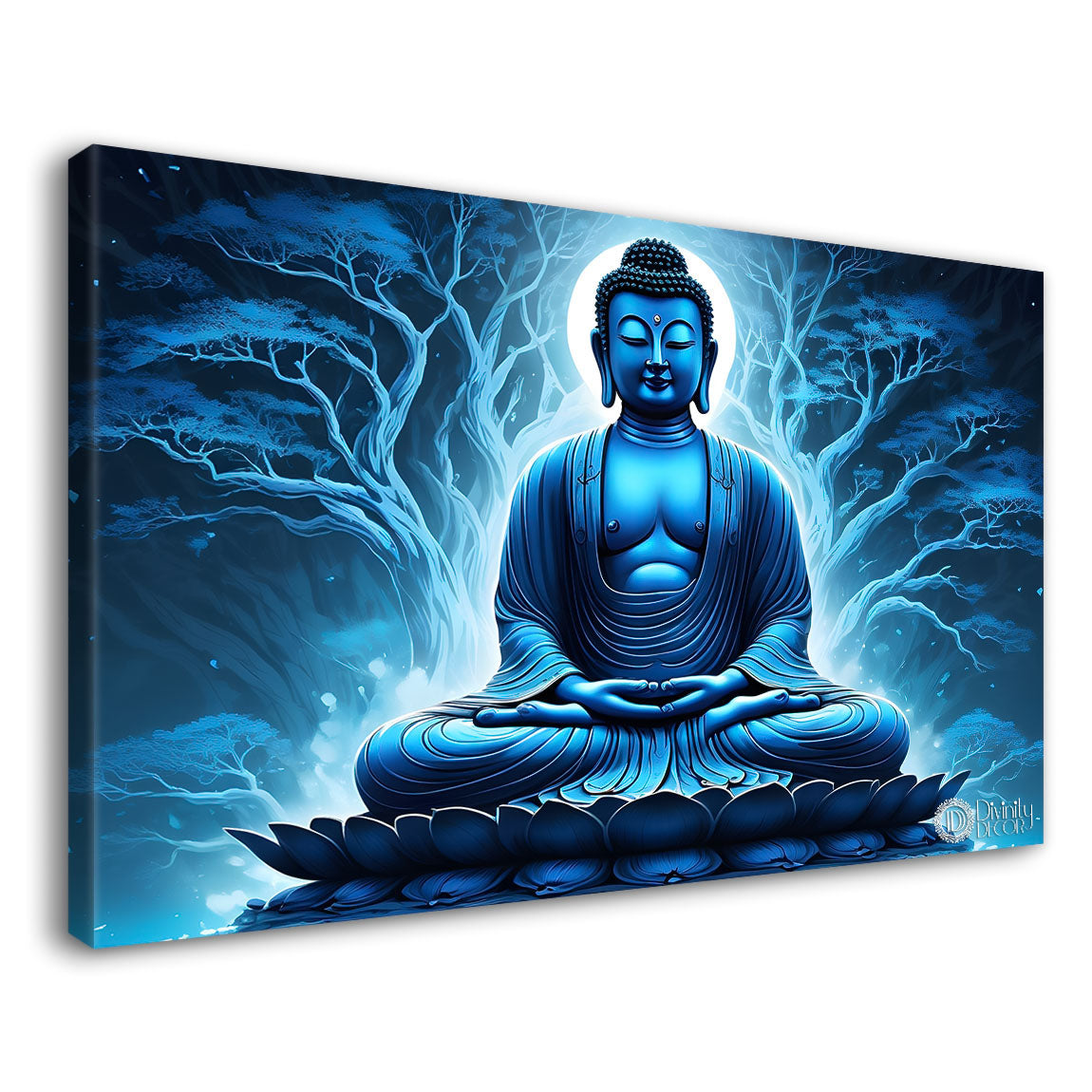 Buddha with dark blue textured painting Canvas Wall Painting - Buddha-8