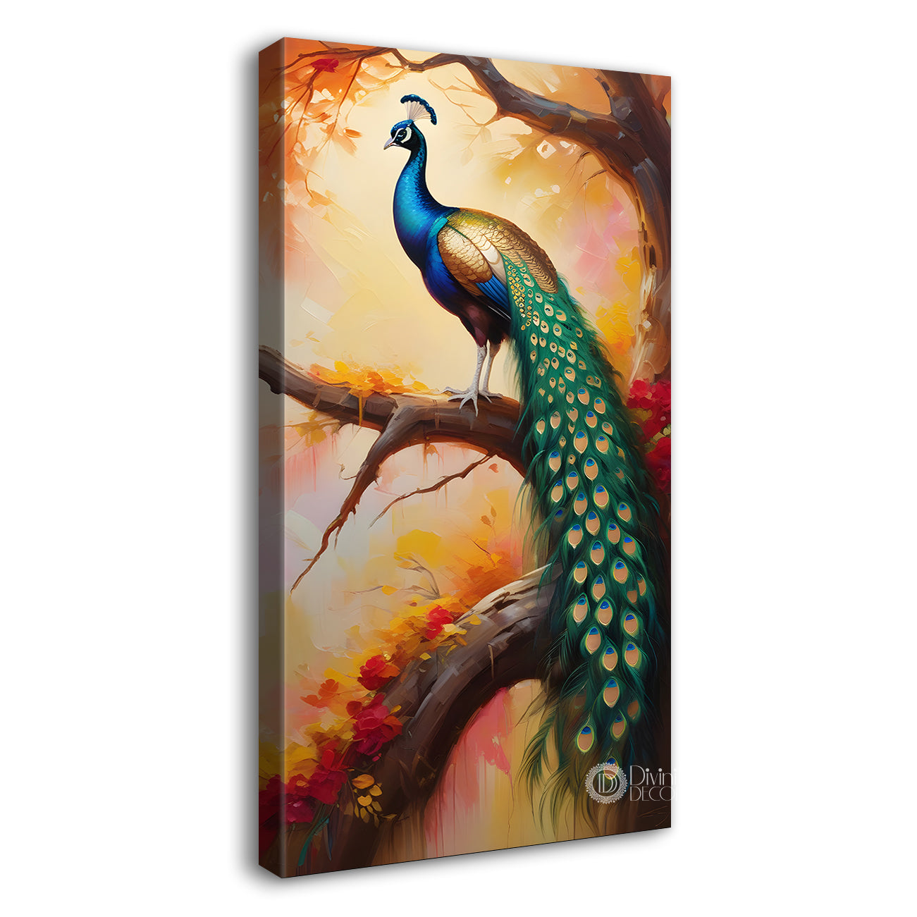 Peacock on branch with bright background modenr art   - Design - Peacock-V-8