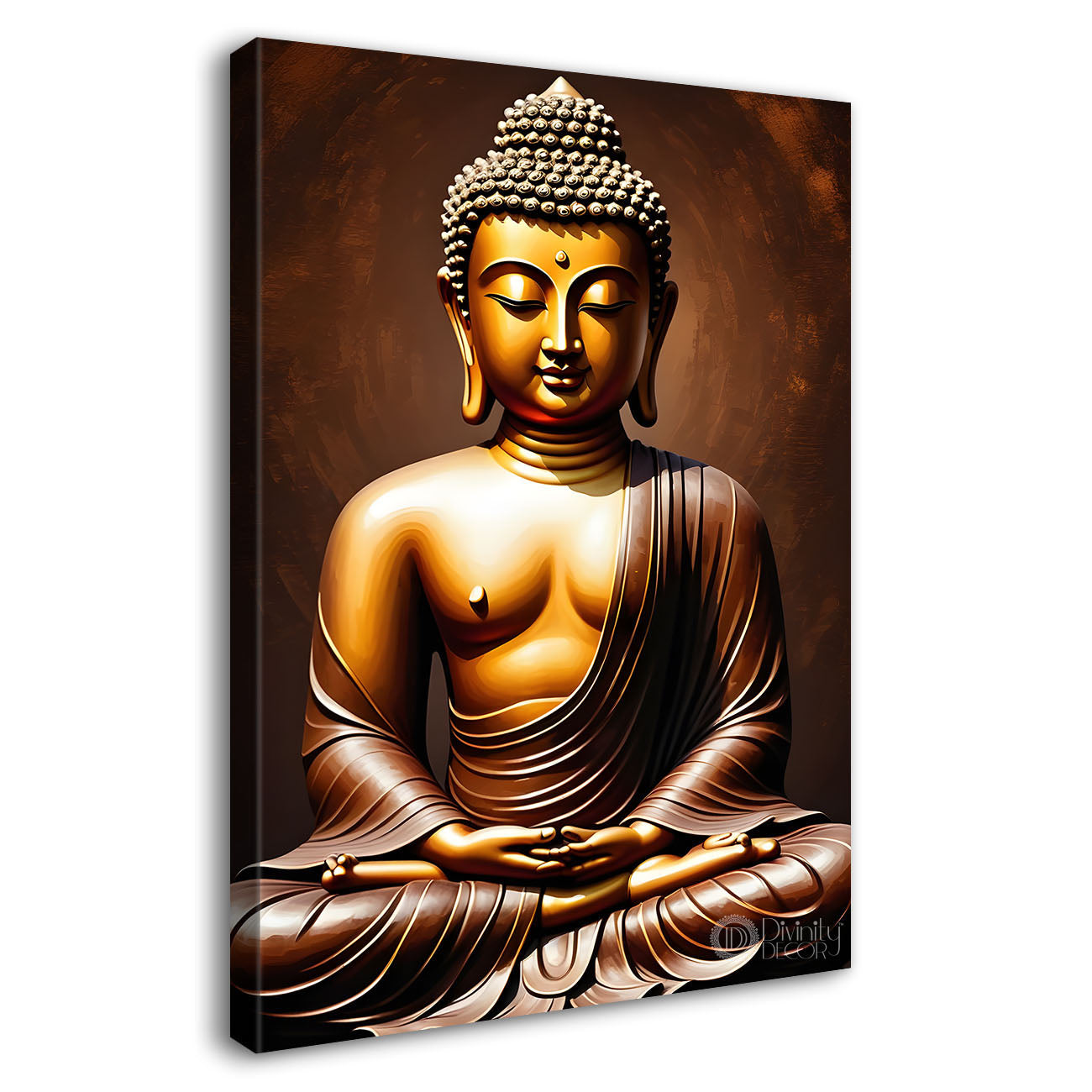 Golden buddha with dark background textured painting - Buddha-V-8