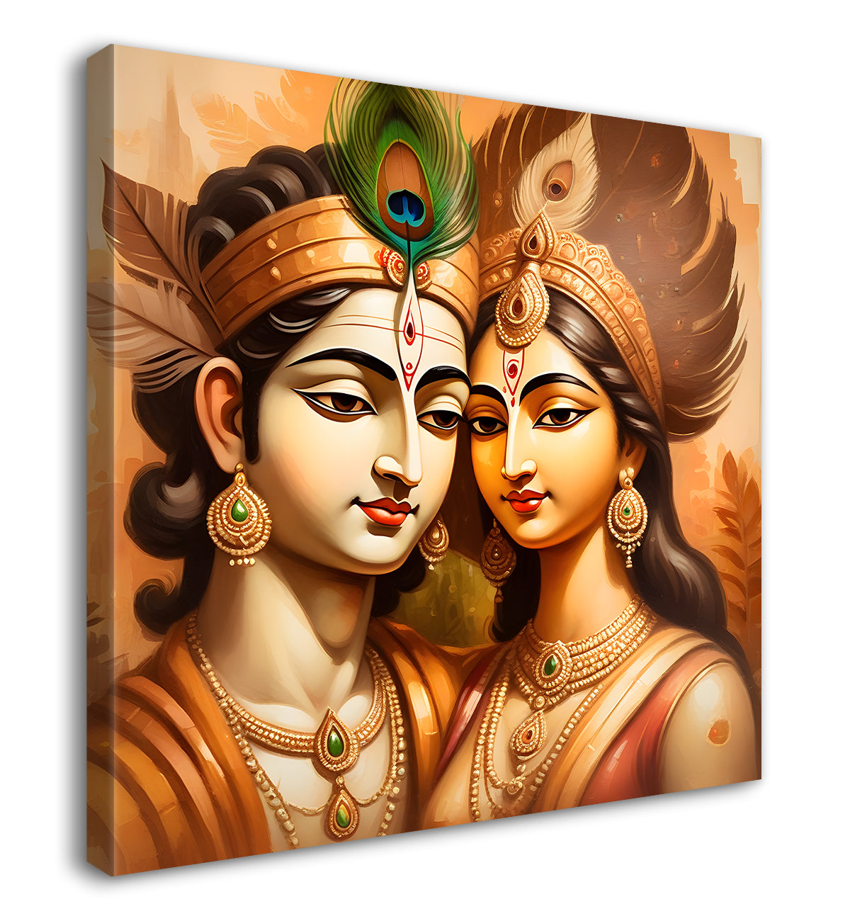 Krishna with radha in golden textued painting Canvas Painting 24X24- Design - Krishna-S-8
