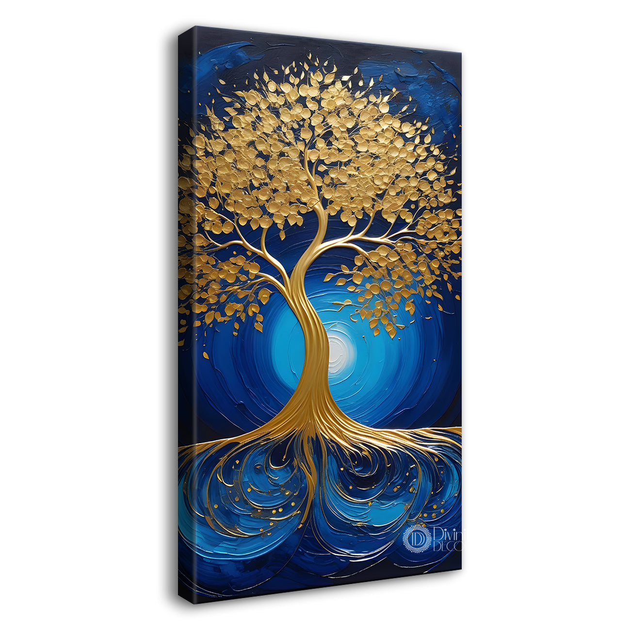 Golden tree in blue texutred background modern art Canvas painting - Tree-V-8