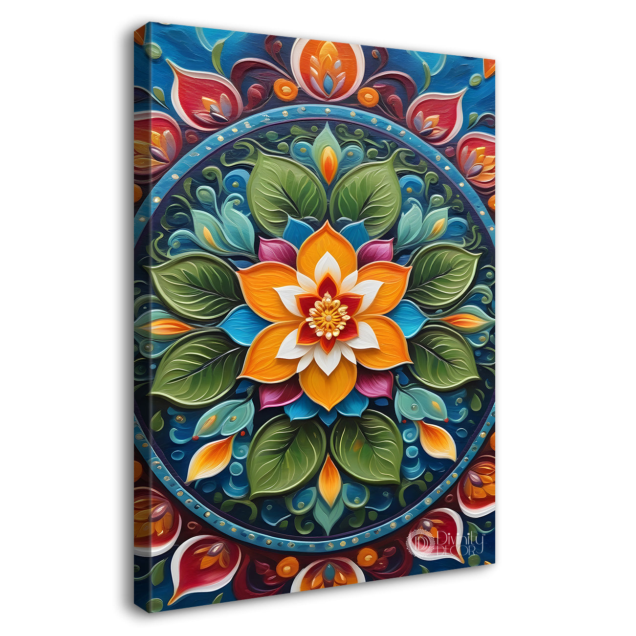 Colourful flower in mandala design textured painting- Flower-V-8