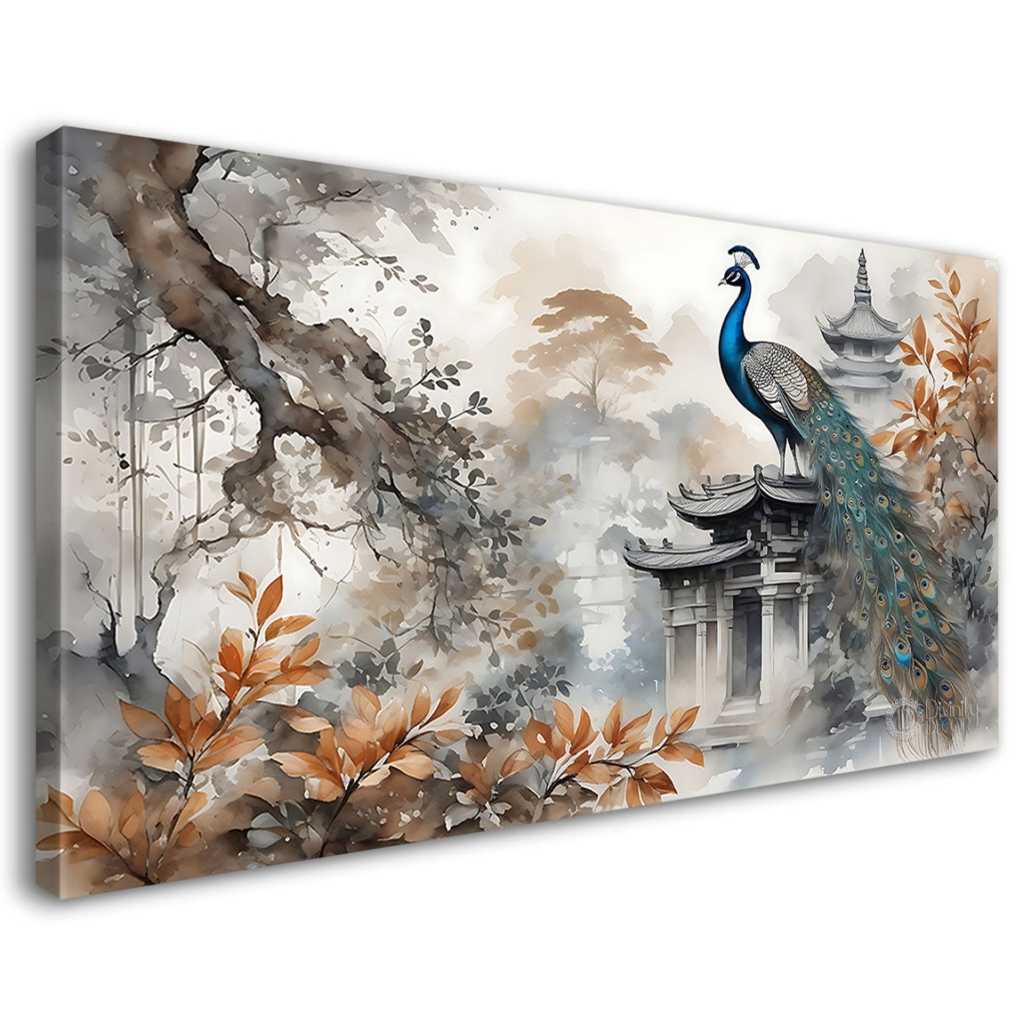 Peacock with grey textured background Canvas Painting - Design - Peacock-9