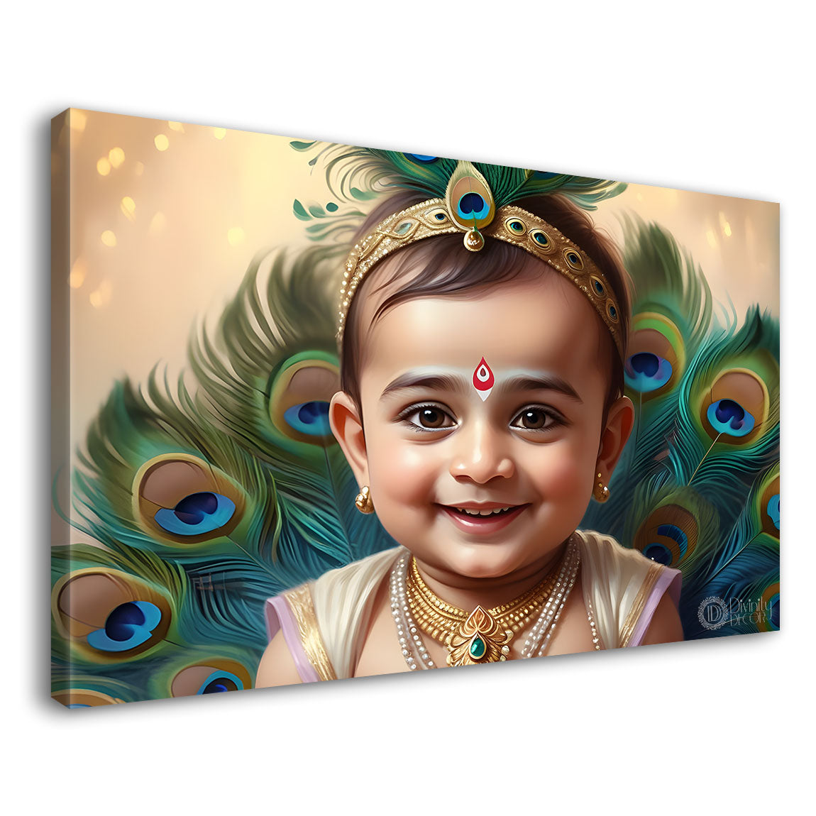 Little Krishna with peacock feathers painting Canvas Painting - Design - Krishna-90