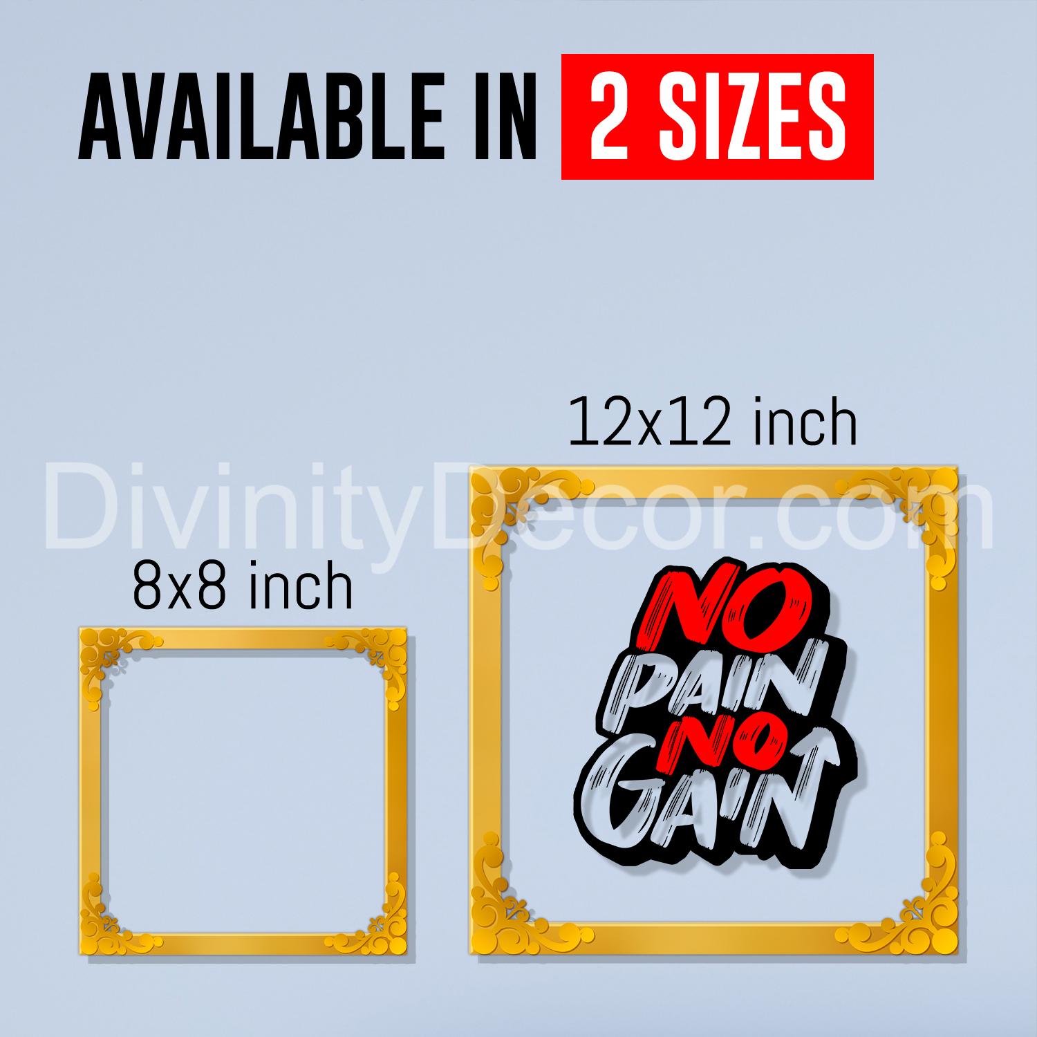 No pain no gain Golden Plaque for Gifting, Wall Decor Clear UV print with Golden Border-90