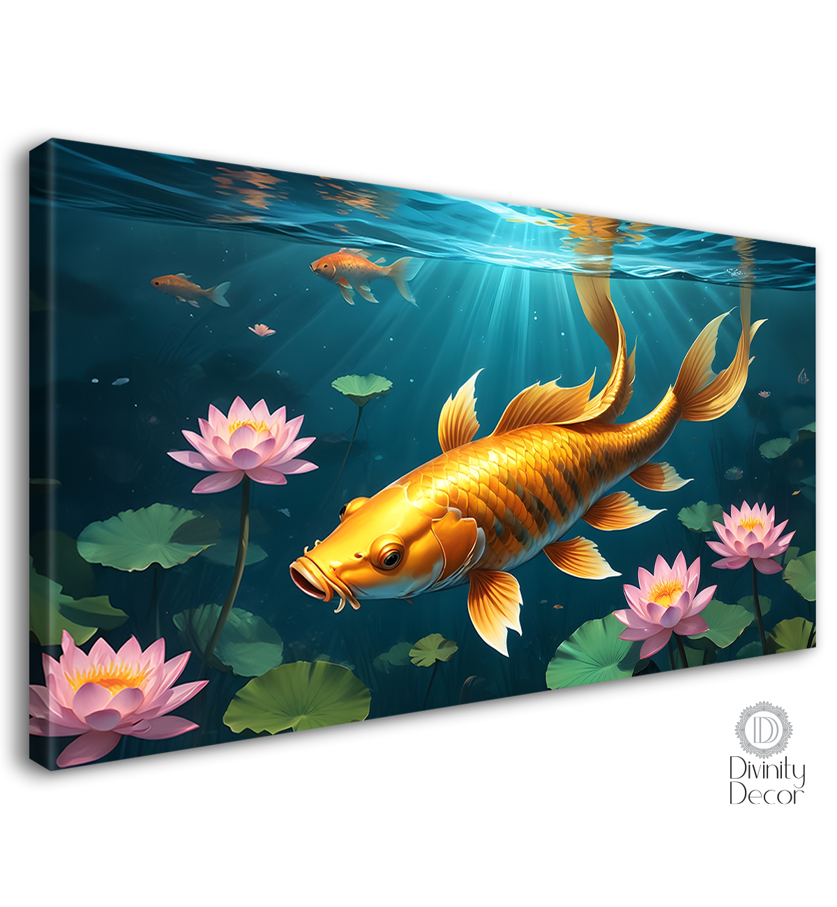 Gold fish in the pond with lotus in textured art. - Design - Animal - 90