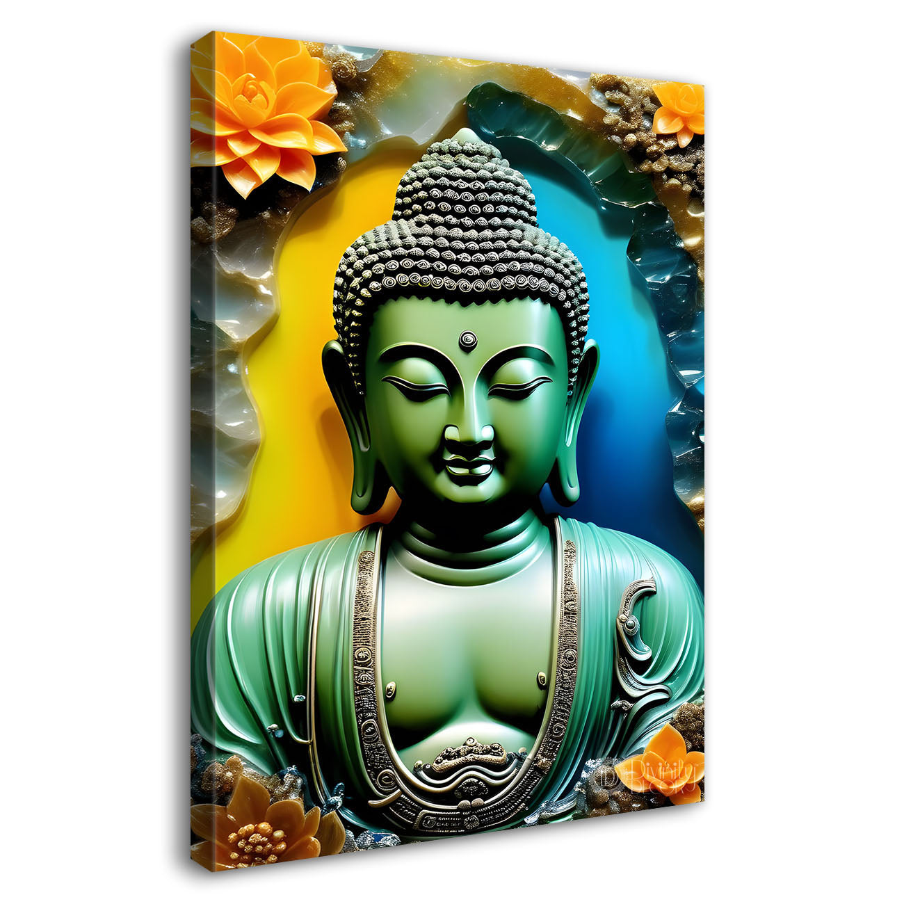 Blue buddha with colourful background textured painting - Buddha-V-90