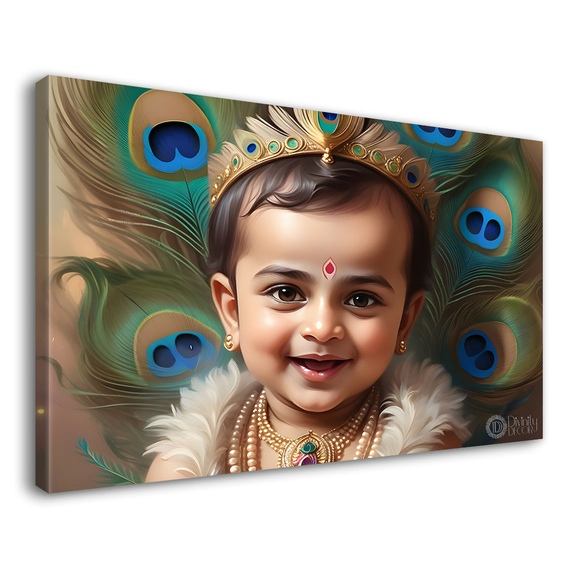 Little Krishna with peacock feathers painting Canvas Painting - Design - Krishna-91