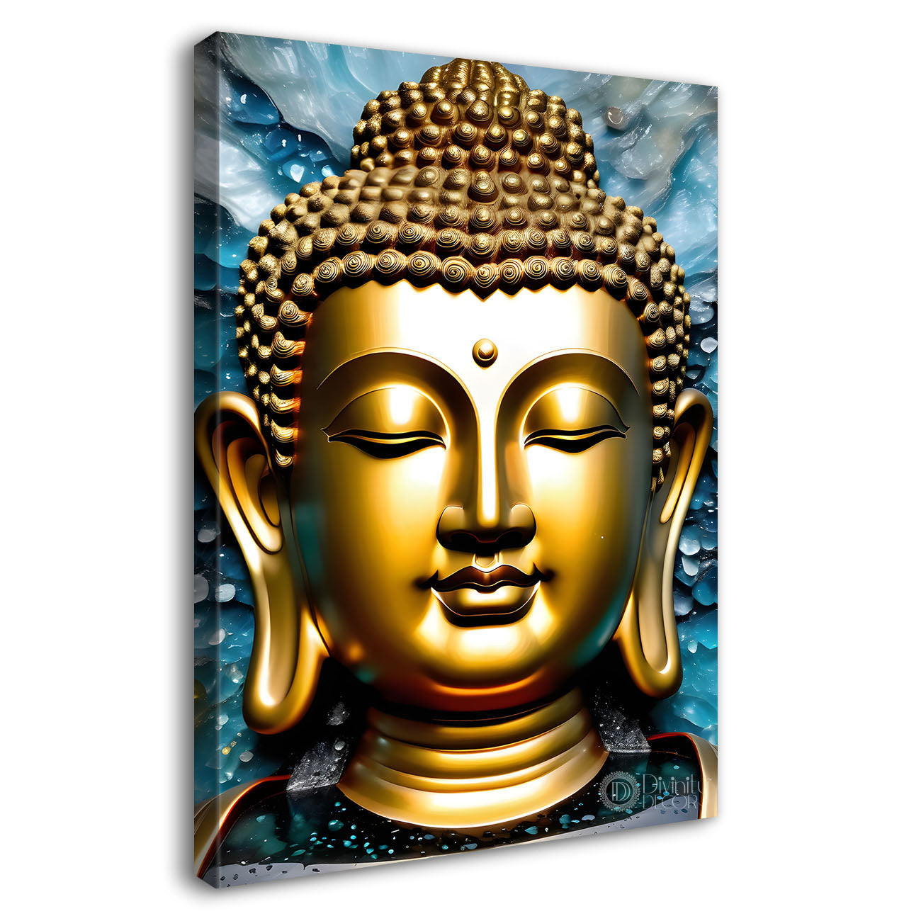 Golden buddha with sky blue background textured painting - Buddha-V-91