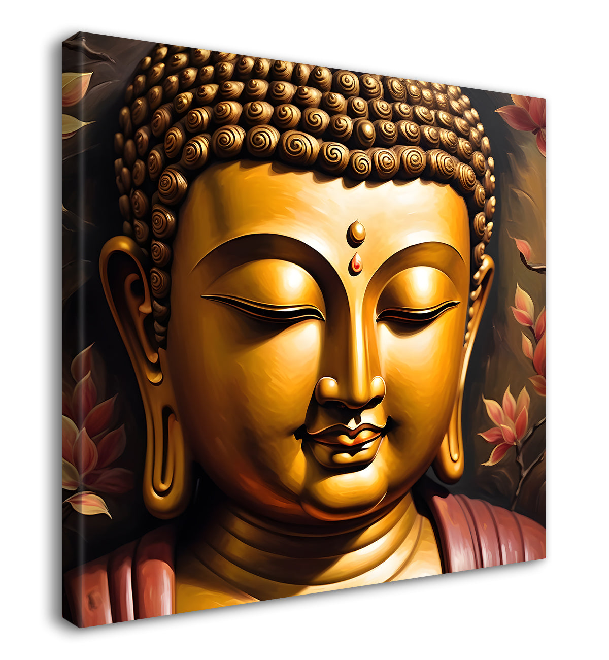 Golden buddha Closed up Dark brown painting 24x24 inch Buddha-S-91