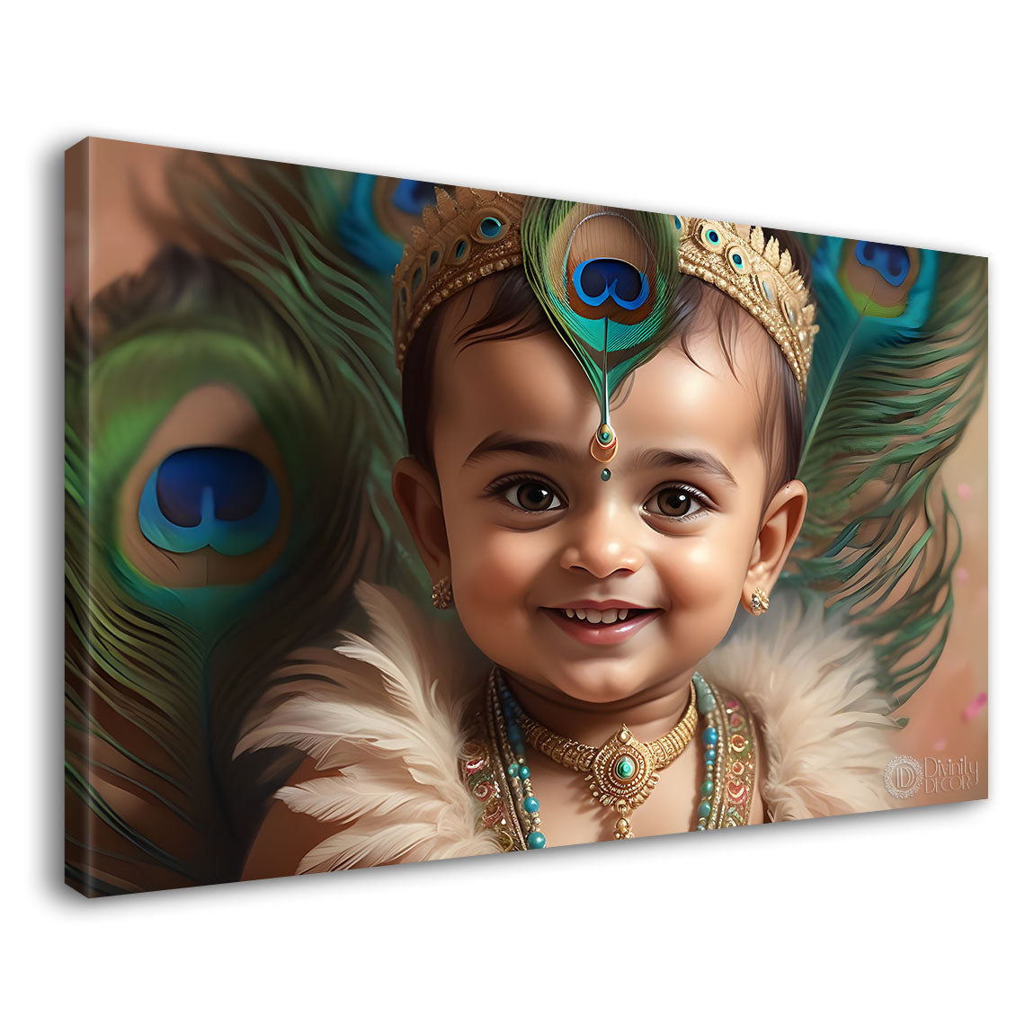 Little Krishna with peacock feathers painting Canvas Painting - Design - Krishna-92