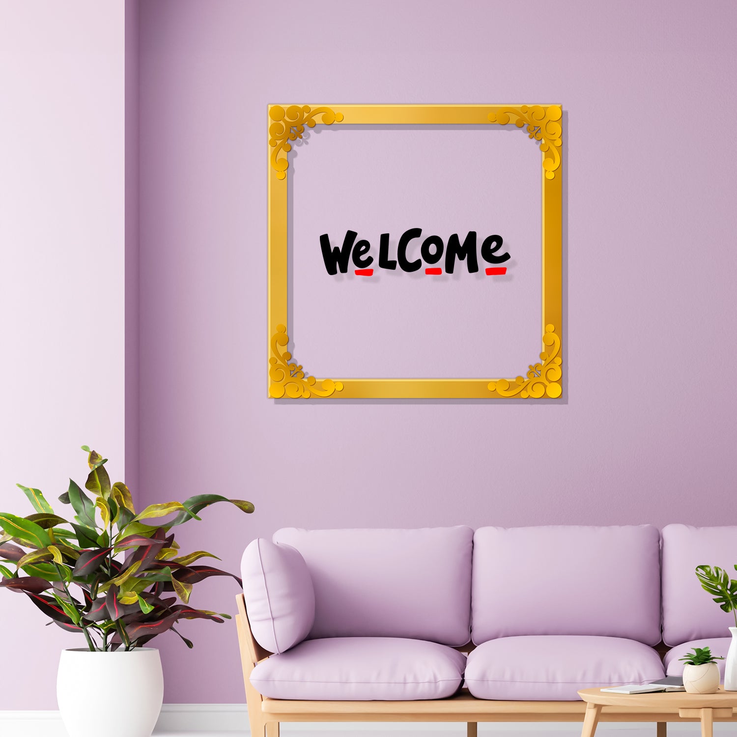 Welcome Golden Plaque for Gifting, Wall Decor Clear UV print with Golden Border-92