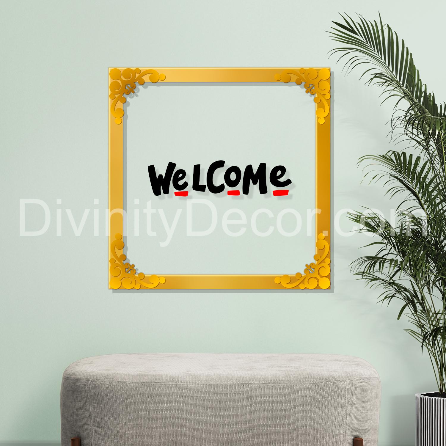 Welcome Golden Plaque for Gifting, Wall Decor Clear UV print with Golden Border-92