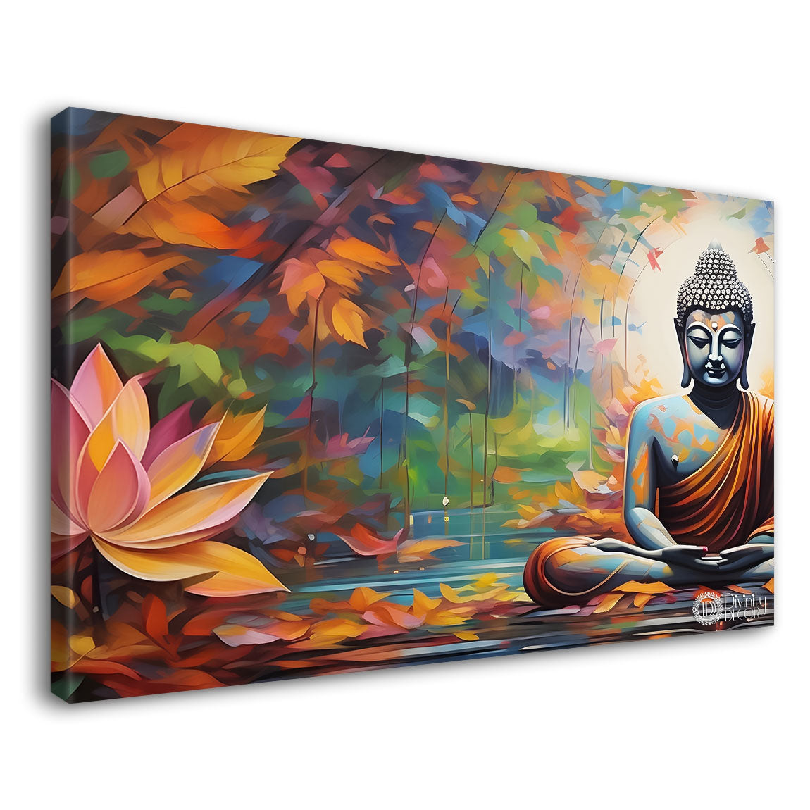 Buddha in lotus background painting Canvas Wall Painting - Buddha-92