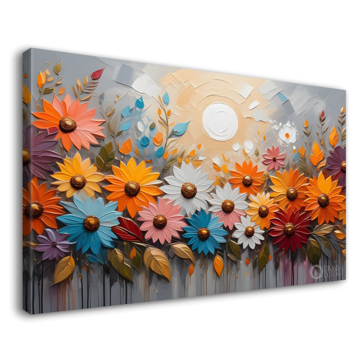 Colorful flowers with light textured background painting- Design - Flower-92