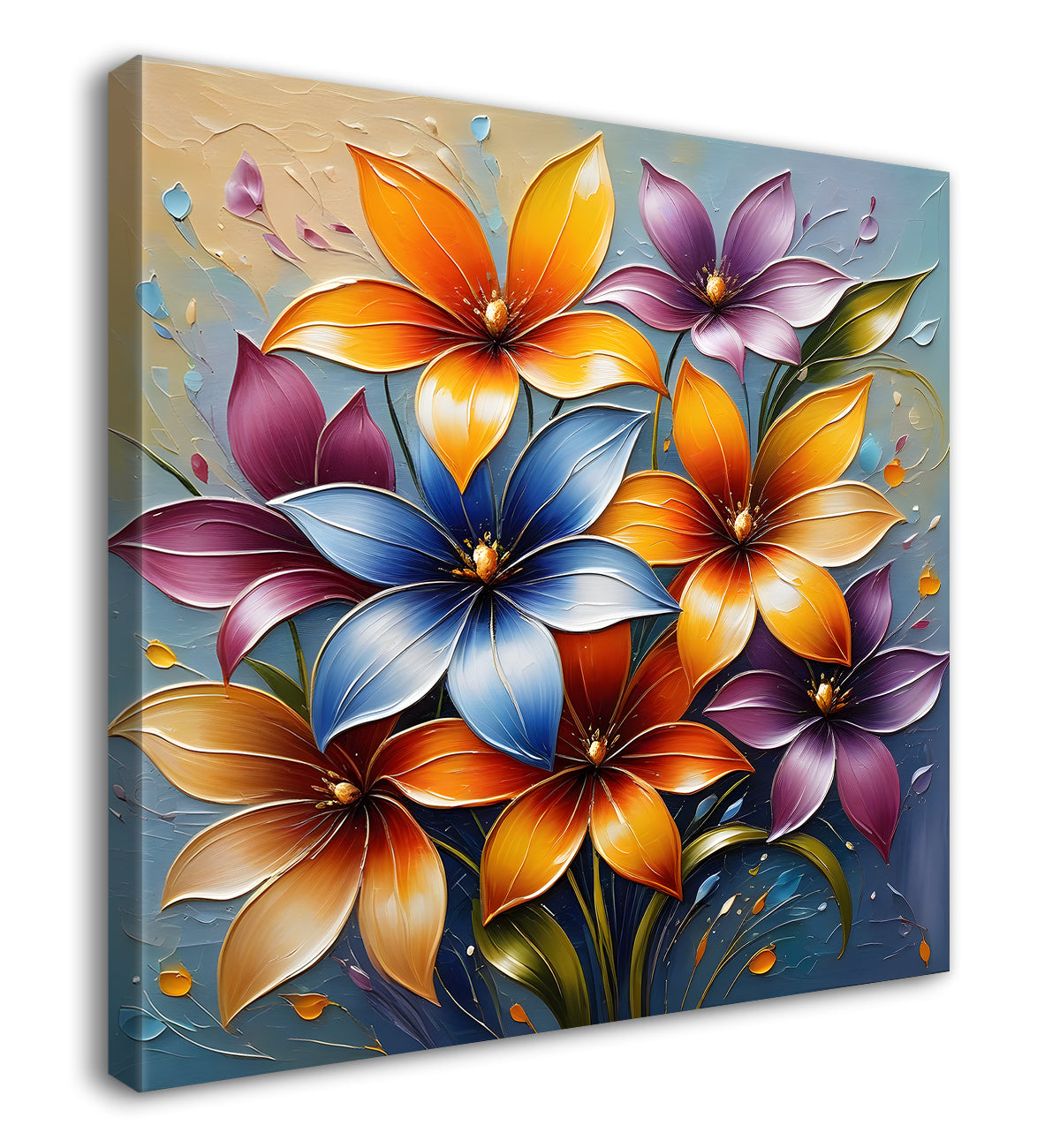 Colourful flowers in grey background textured painting - Flower-S-92