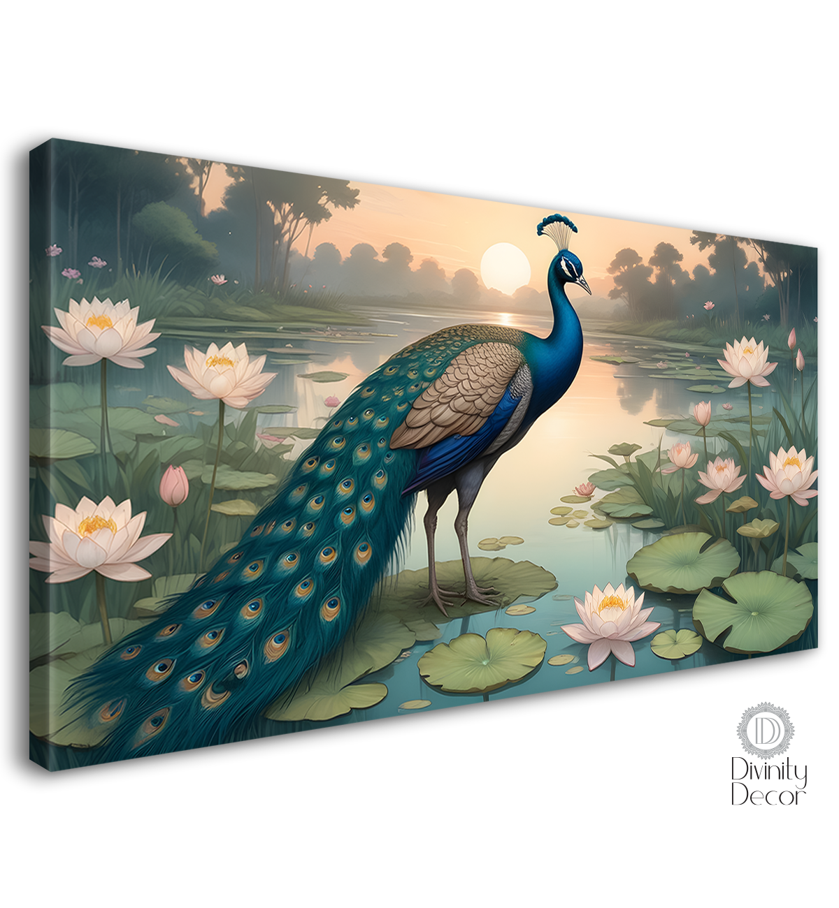 Peacock on the pond in a fog background textured art.- Design - Animal -92