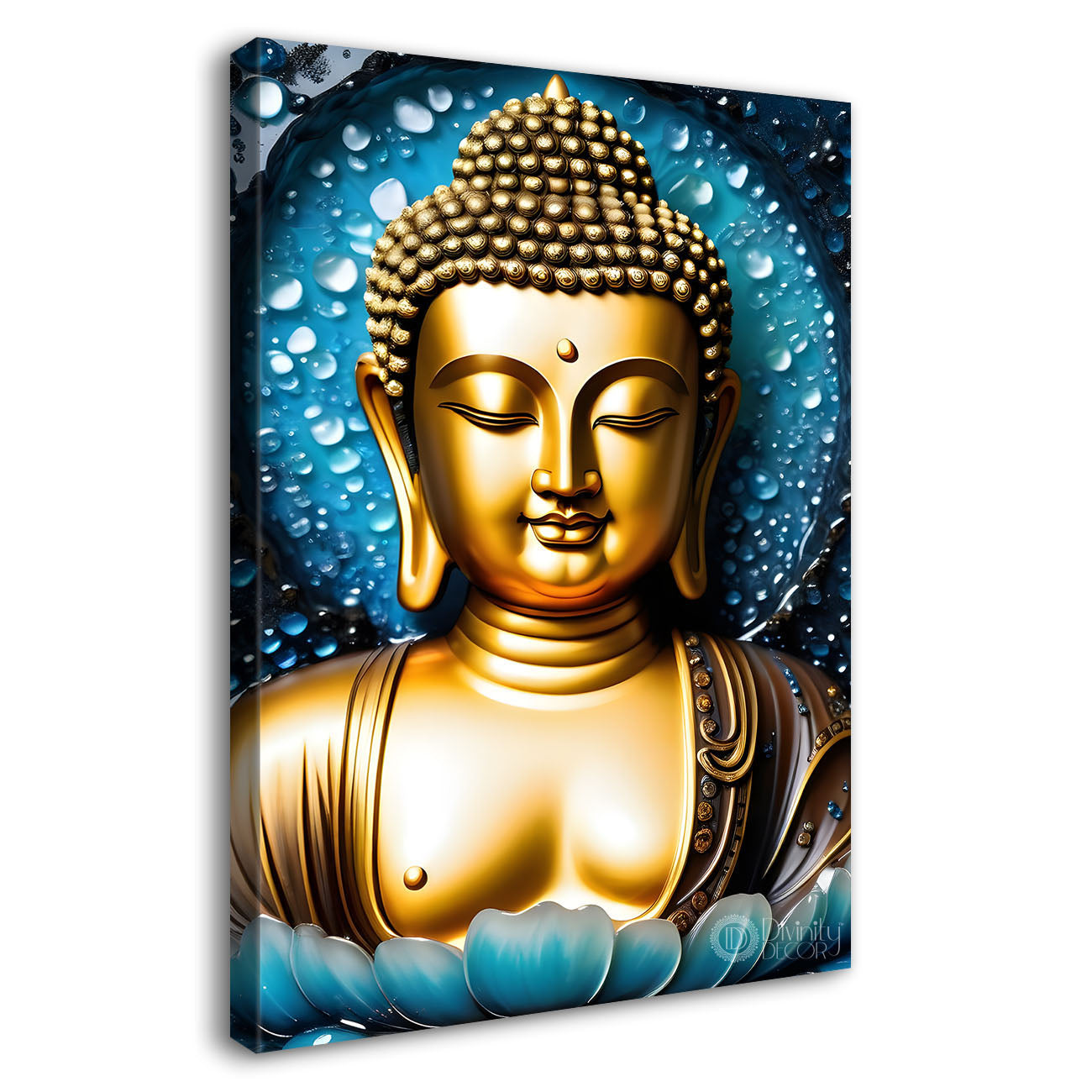 Golden buddha with blue background painting - Buddha-V-93