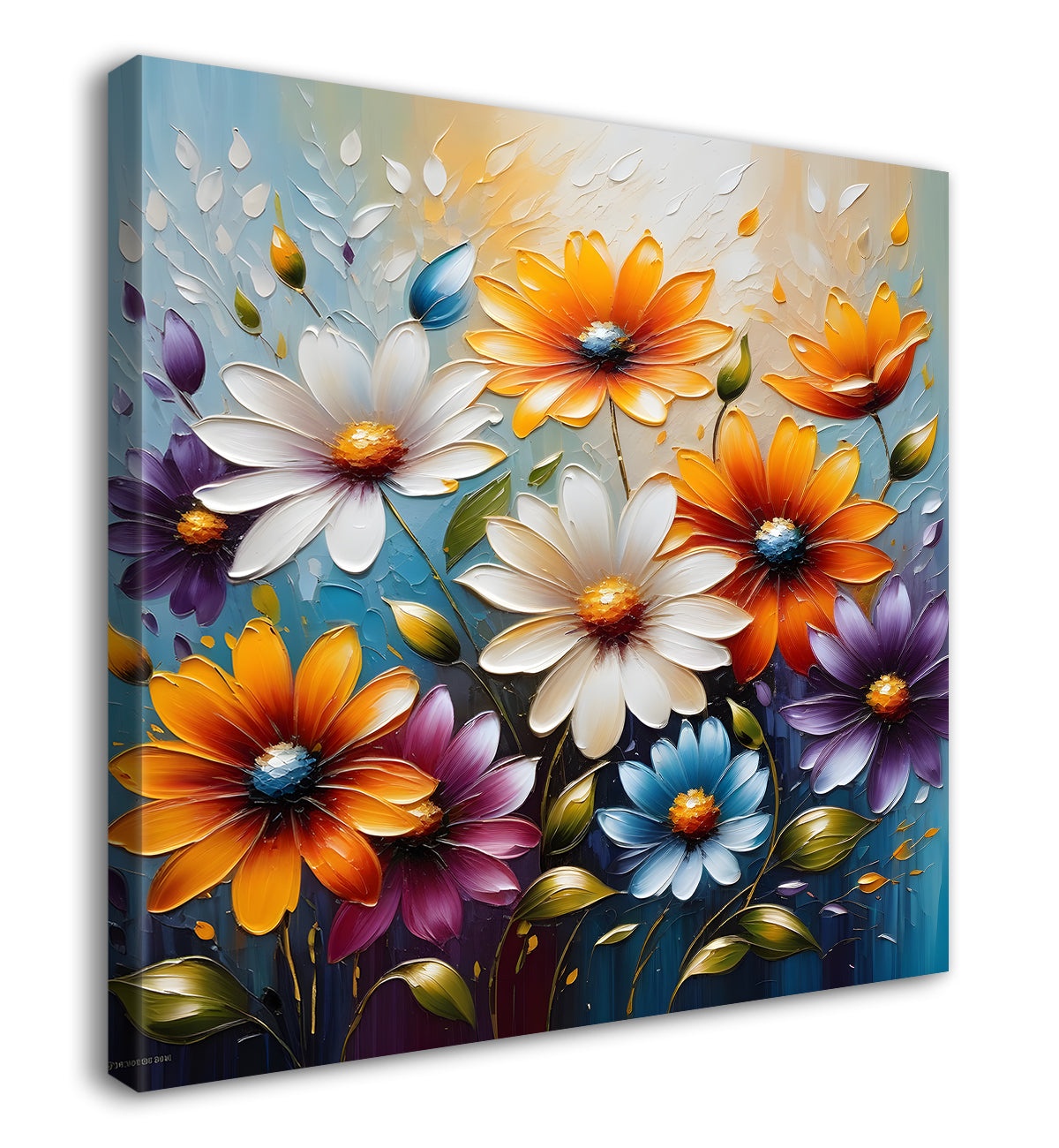 Colourful flowers in grey background textured painting  - Flower-S-93