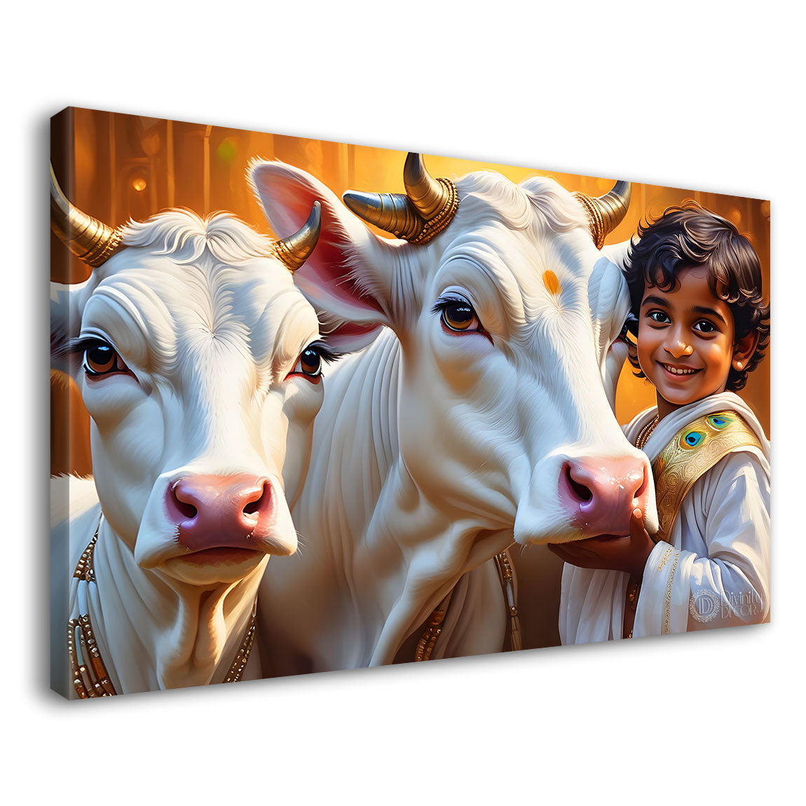 Little Krishna with cows painting Canvas Painting - Design - Krishna-94