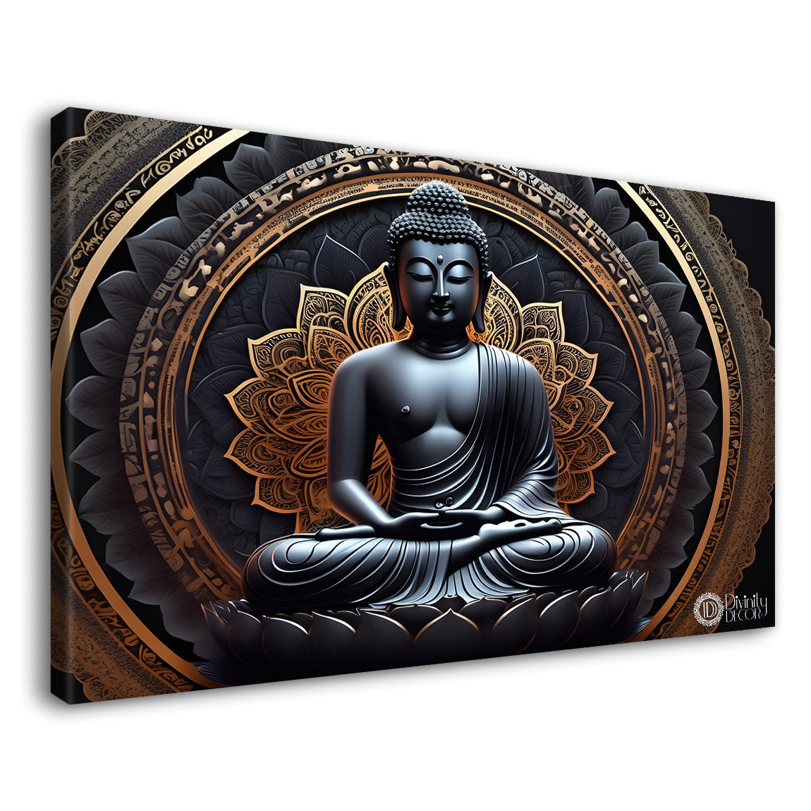Black buddha with brown textured painting Canvas Wall Painting - Buddha-94