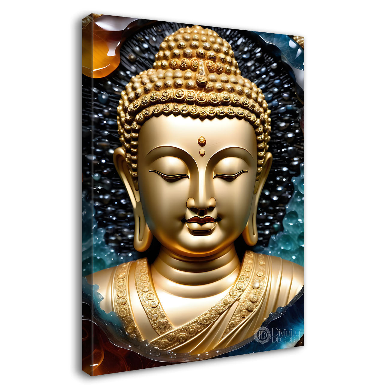 Golden buddha with blue background painting- Buddha-V-94