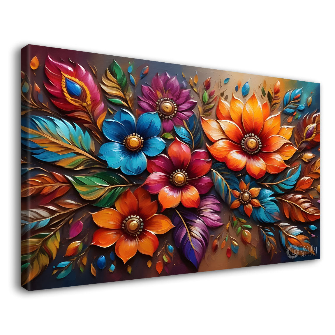 Colorful flowers with bright textured background painting- Design - Flower-94