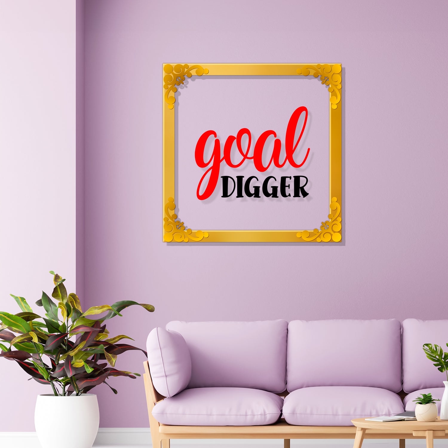 Goal digger Golden Plaque for Gifting, Wall Decor Clear UV print with Golden Border-95