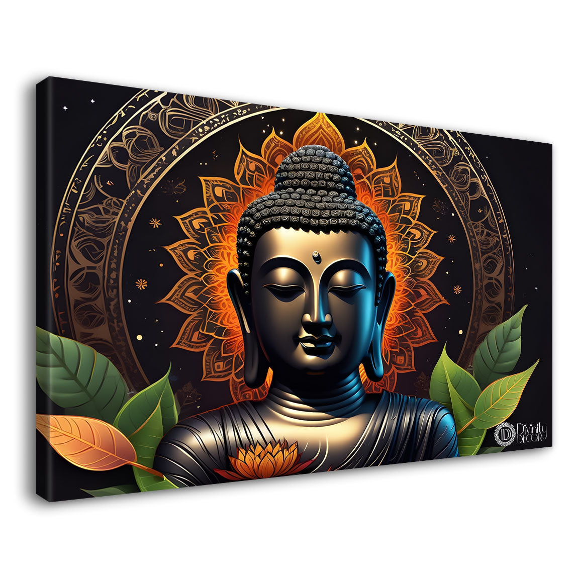 Buddha face in orange background textured painting Canvas Wall Painting - Buddha-95