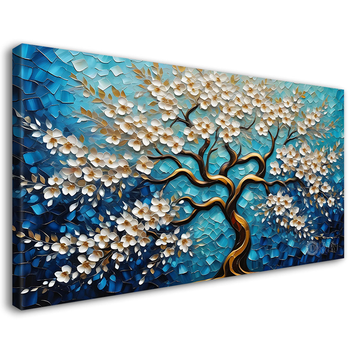 White flower tree in textured background oil painting Canvas Painting - Design - Tree-95