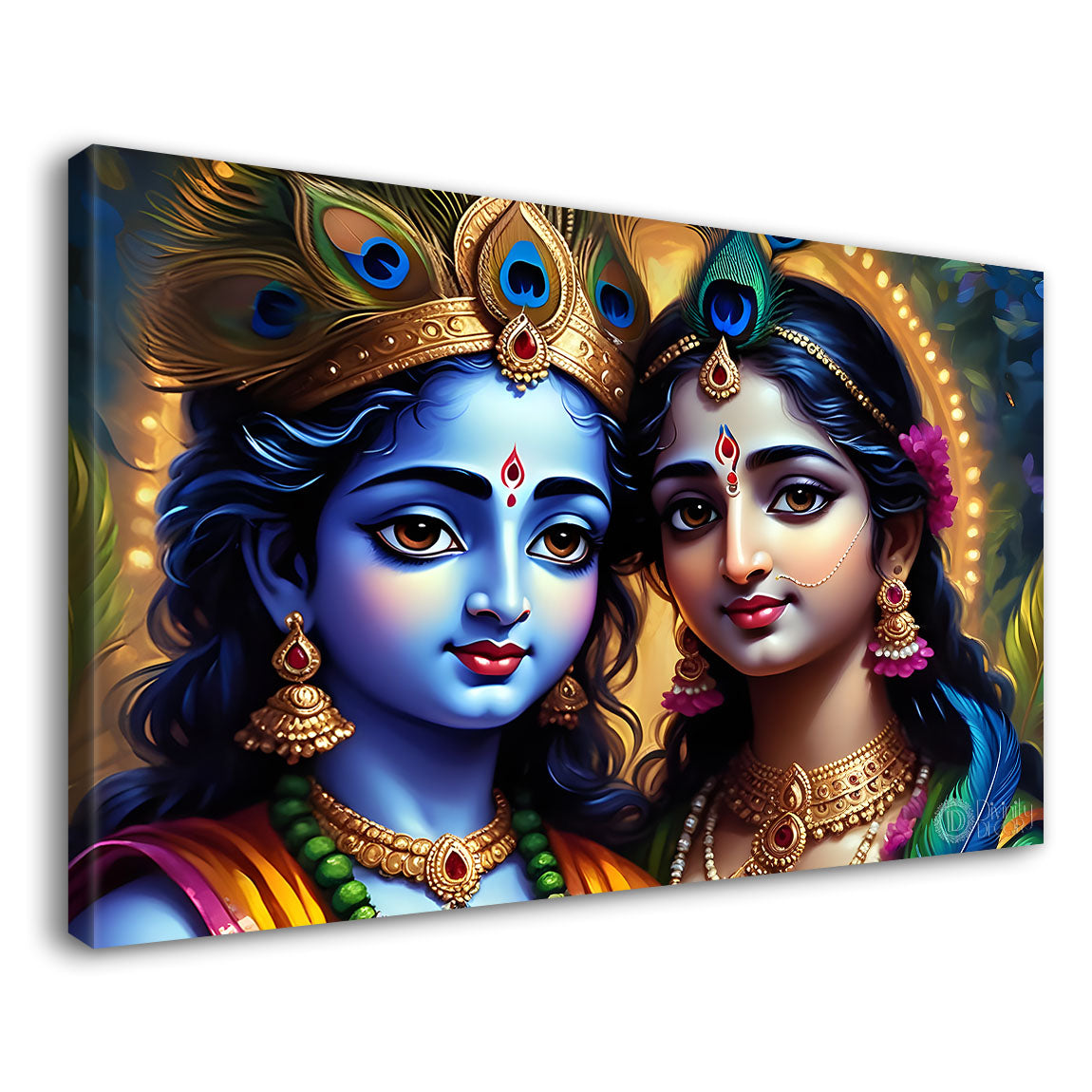 Blue face Krishna and Radha with grey painting Canvas Painting - Design - Krishna-96