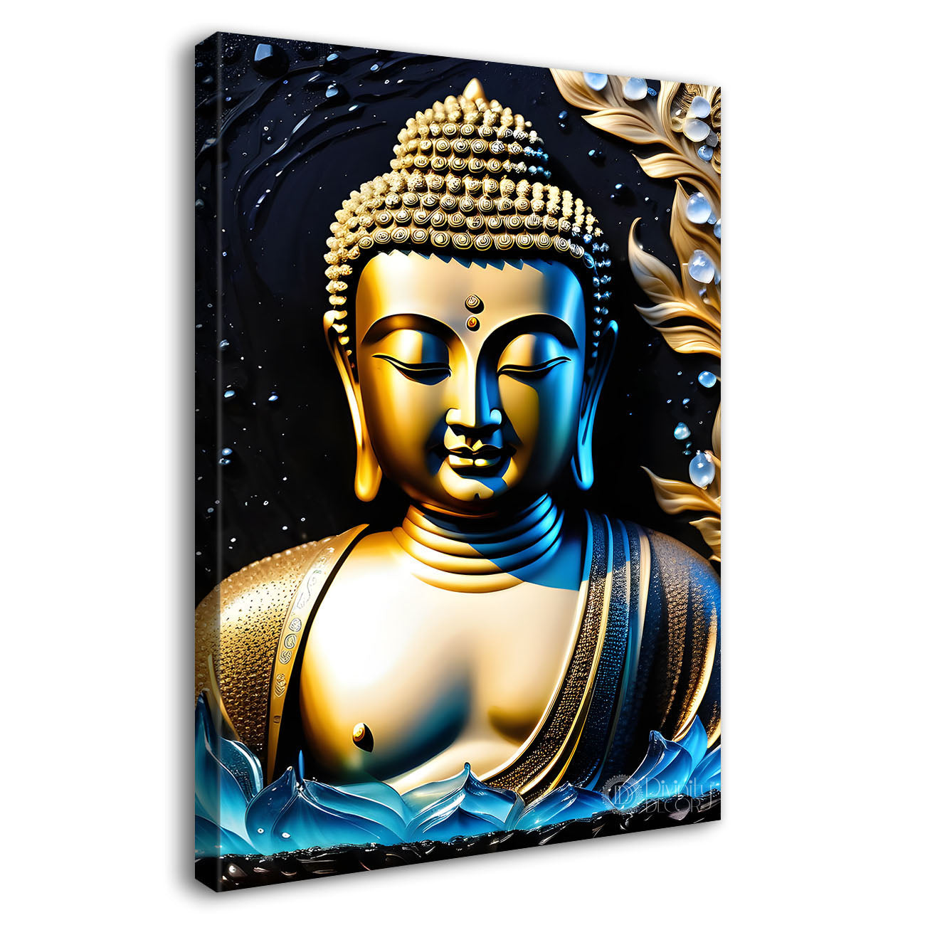Golden buddha with black textured painting  - Buddha-V-96